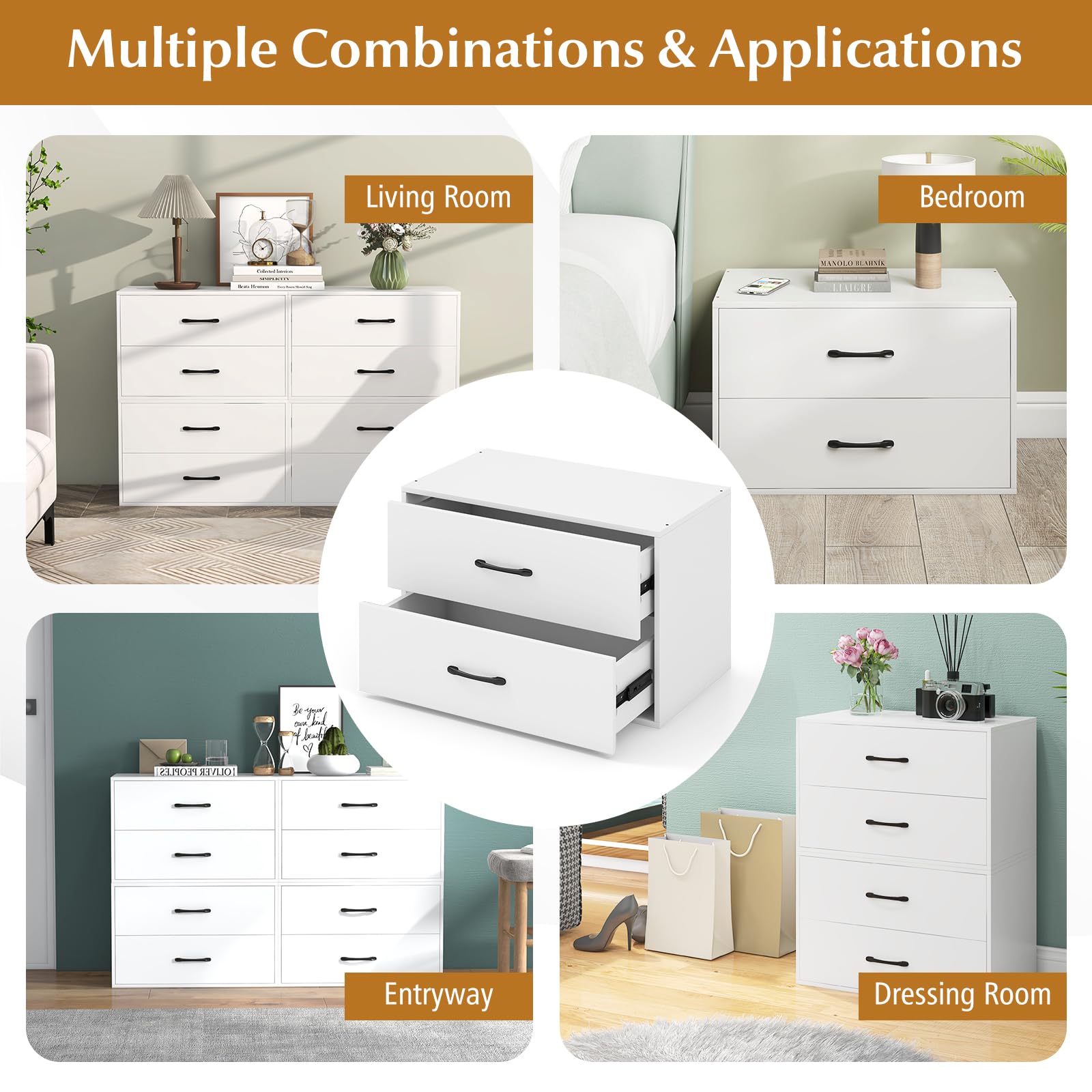 Giantex 2-Drawer Stackable Dresser Organizer with Handles - Horizontal Storage Cube for Bedroom, Living Room, Office & Closet - White (Perfect for Small Spaces & Home Organization)