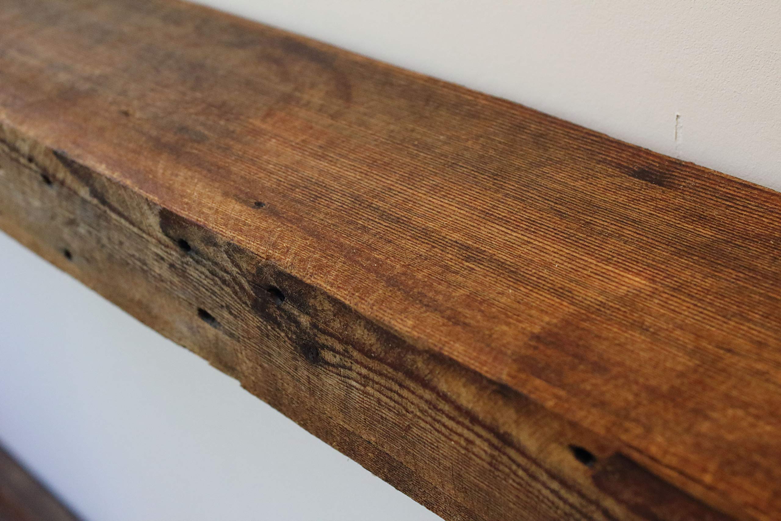 Rustic Floating Fireplace Mantel Shelf - Solid Reclaimed Barn Wood Beam Wall Decor | Farmhouse Style Mounted Shelving (Unfinished, 48