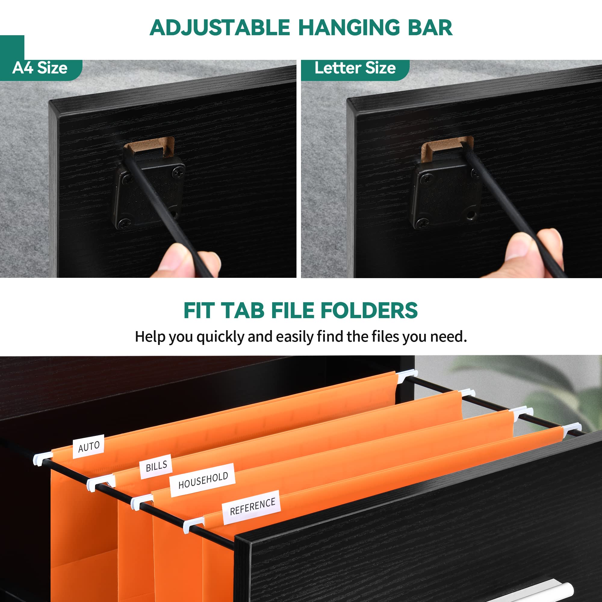 YITAHOME 4-Drawer Filing Cabinet - Black Vertical Storage for A4/Legal Files - Perfect for Home Office Organization