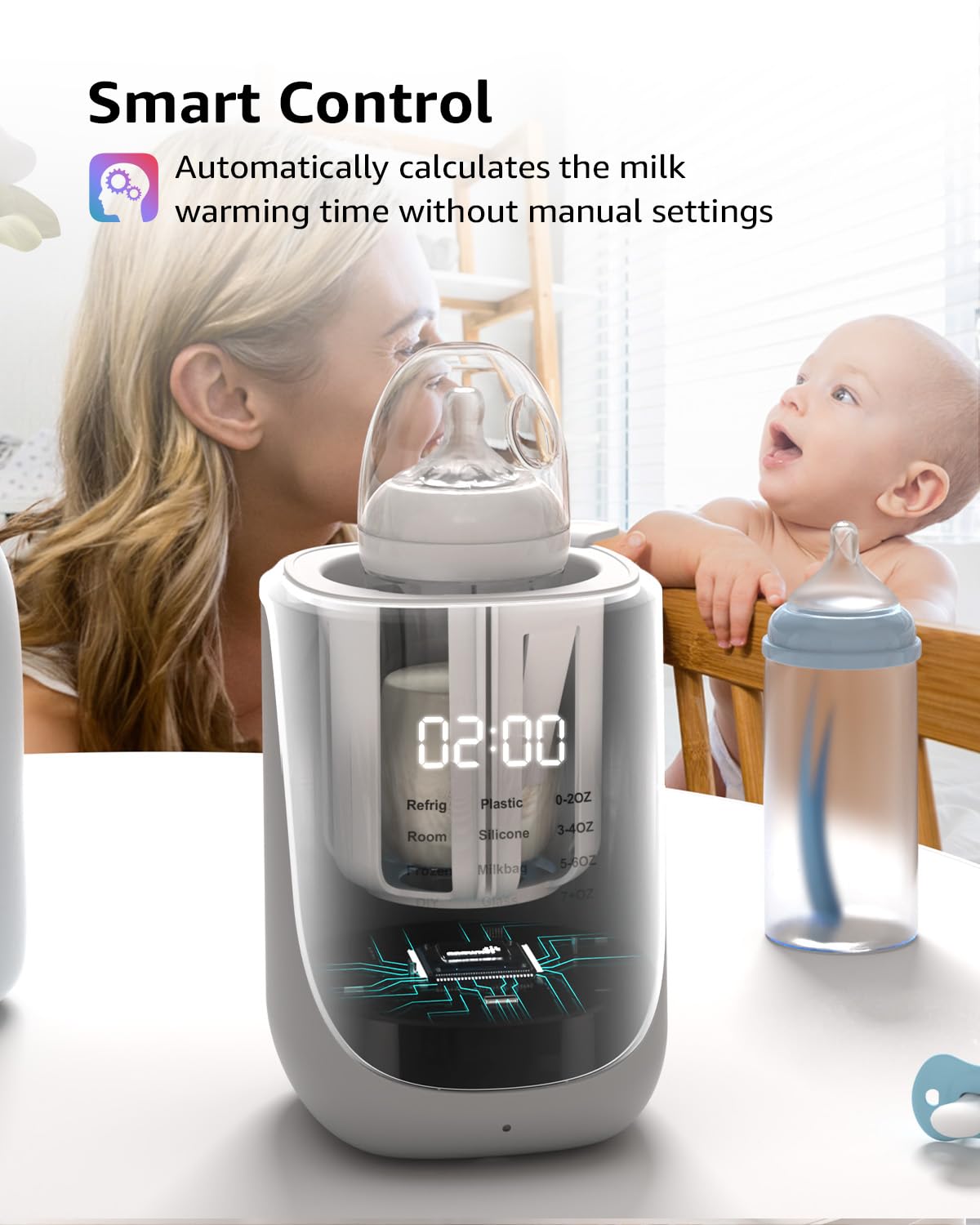 GROWNSY Baby Bottle Warmer with Auto-Lift & Night Light - Fast Heating for Breast Milk and Formula - Perfect for Night Feedings and Travel