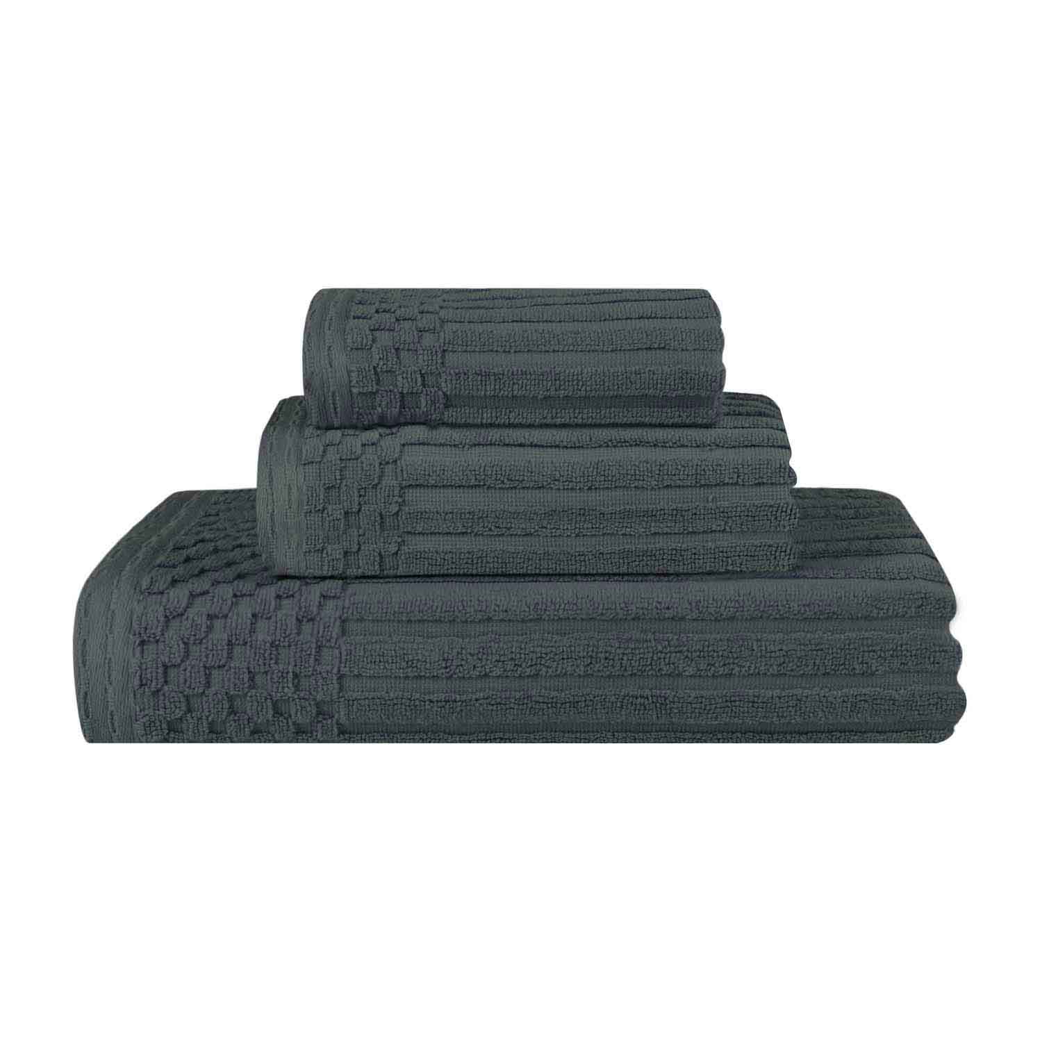 Premium Soho Ribbed Textured Cotton Bath Towel Set - Ultra Absorbent 3-Piece Towel Collection for Spa, Bathroom & Guest Use | Soft Luxury Towels for Home & Hotel