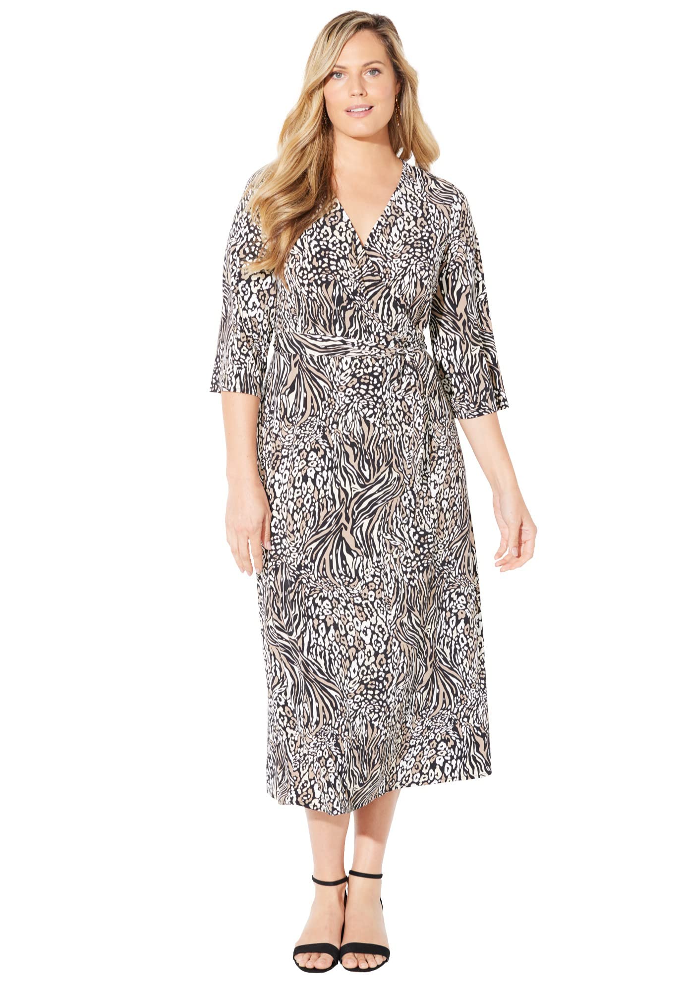 Catherines Women's Plus Size Classic Faux Wrap Dress - Elegant & Comfortable for Work, Church & Special Occasions