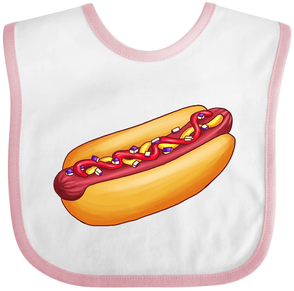 Inktastic Hot Dog Illustration with Mustard Onions and Ketchup Baby Bib - Cute & Funny Infant Feeding Bib for Messy Eaters - Perfect for BBQ, Picnics, and Family Gatherings