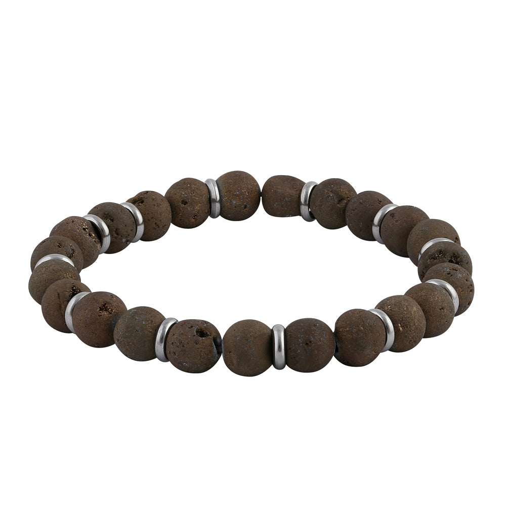 Stainless Steel Brown Druzy Bead Bracelet for Women - Elegant Boho Jewelry for Everyday Wear & Special Occasions