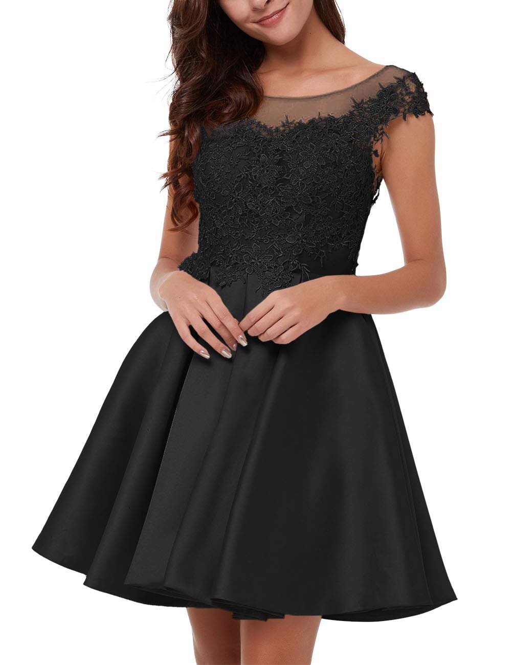 Elegant Lace Short Prom Dresses for Homecoming - A-Line Satin Cocktail Dresses with Cap Sleeves | Perfect for School Dances, Parties & Special Occasions