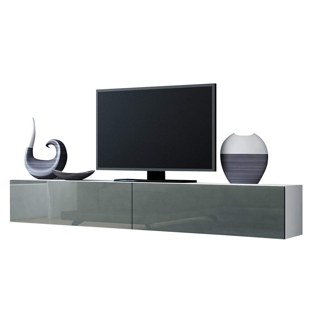 Modern LIDO TV Stand for Living Room - White & Grey Wooden Entertainment Center with Storage Shelves - Perfect for Flat Screen TVs up to 65 inches - Home Theater Furniture for Apartments & Houses