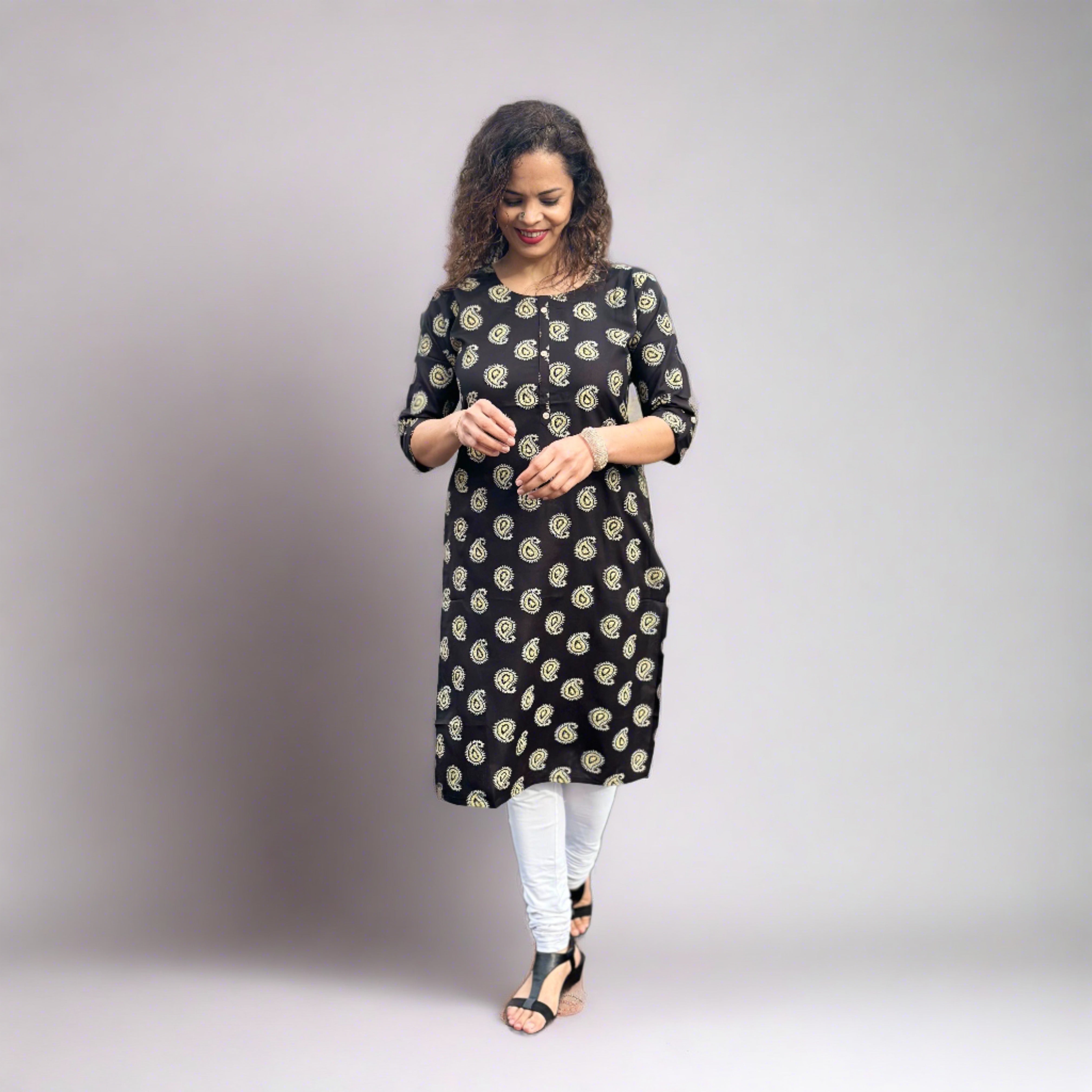 Black Kurta with Mango Prints - Khushboo Collection | Indian Ethnic Wear for Women | Perfect for Festivals, Weddings & Casual Wear
