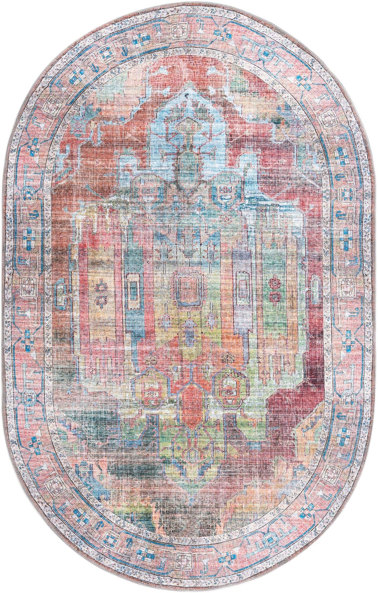 Washable 5' x 8' Oval Low-Pile Rug - Maahru Collection by Rugs.com | Multi-Color Non-Slip Living Room & Dining Room Carpet for Open Floor Plans & High Traffic Areas