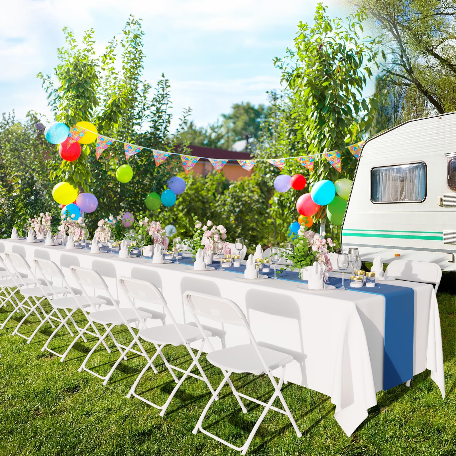 Bonnlo 10-Pack White Folding Chairs - Heavy Duty Plastic Seats with Sturdy Metal Frame - Perfect for Indoor & Outdoor Events, Parties, Weddings, Birthdays, Office Meetings, and Backyard Gatherings
