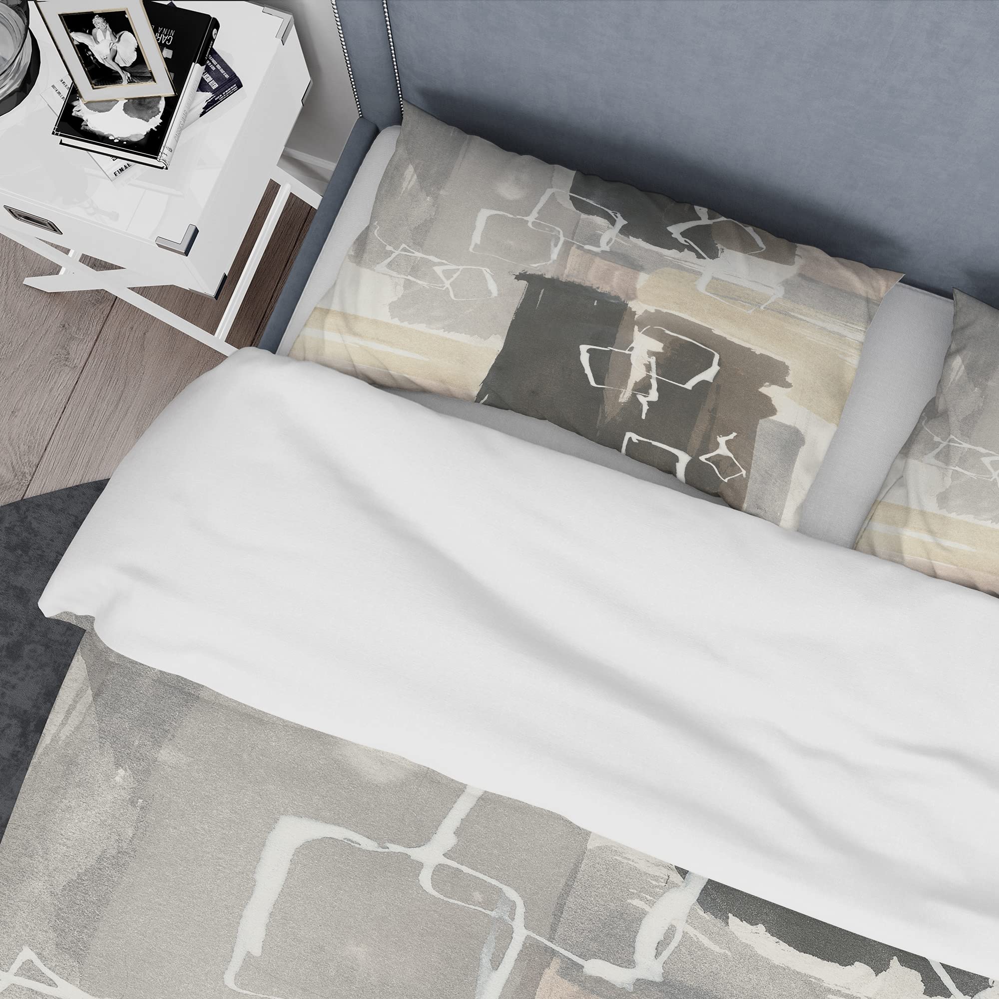 Modern Abstract Beige Duvet Cover Set King - 3pc Contemporary Bedding for All Seasons & Dance Studio Decor