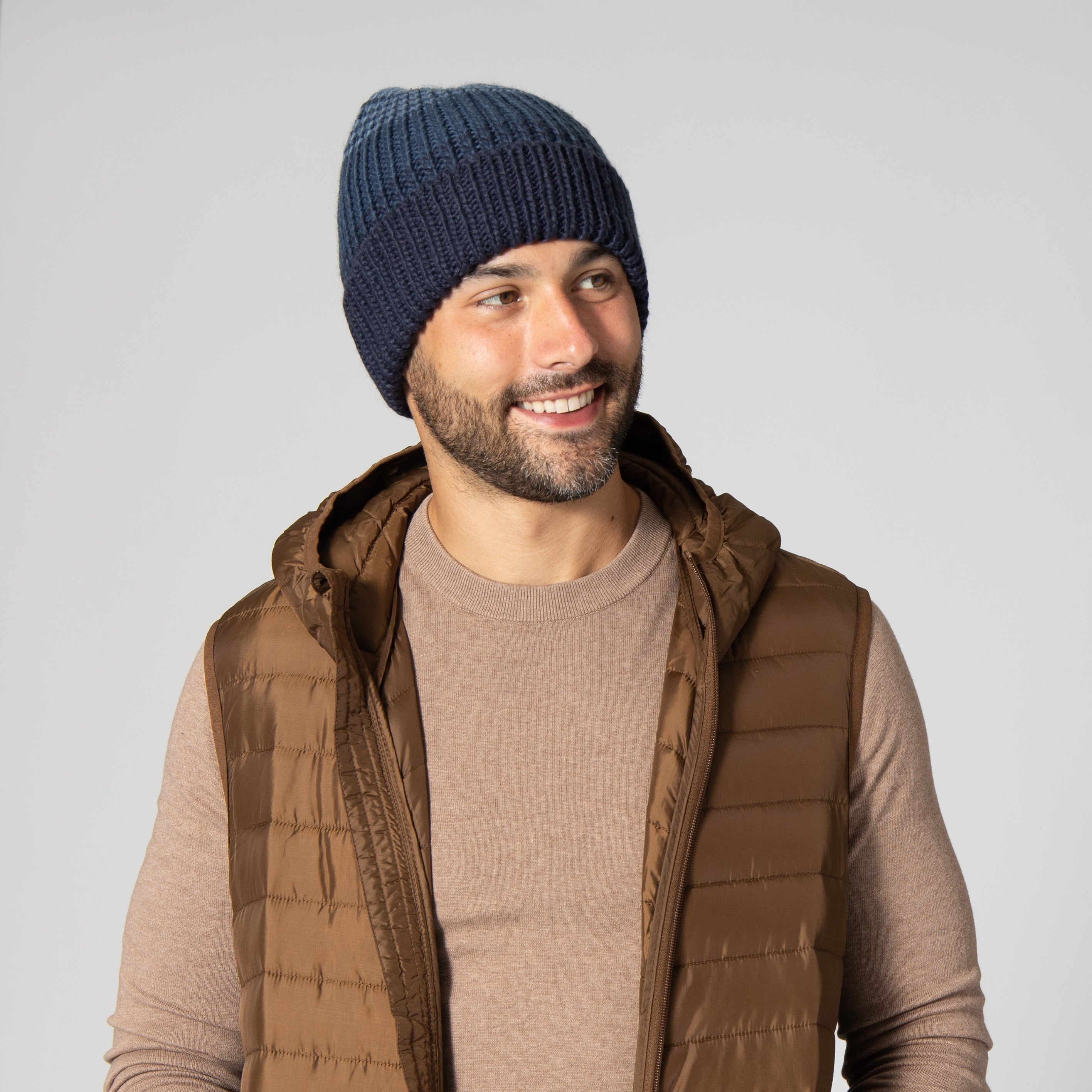 Men's Stylish Gradient Knit Cuffed Beanie - Winter Warm Fleece Lined Hat for Outdoor Activities & Casual Wear
