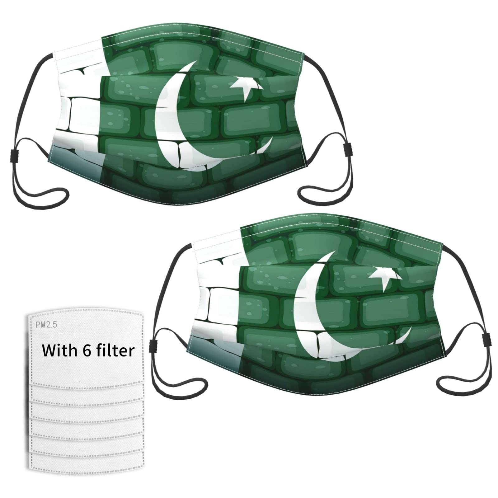 Pakistani Flag Kids Face Mask - Washable, Adjustable & Reusable Cloth Mask for Children (2-Pack with Filter) - Perfect for School, Travel & Daily Protection