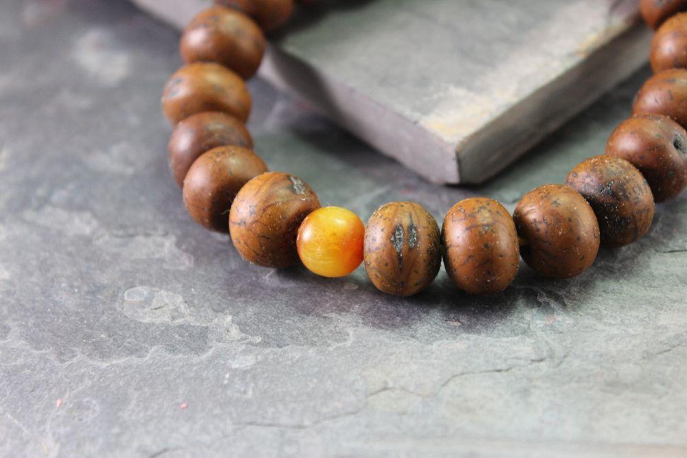 Adjustable Bodhi Amber Wrist Mala Beads - Natural Buddhist Meditation Bracelet for Yoga, Mindfulness & Spiritual Healing