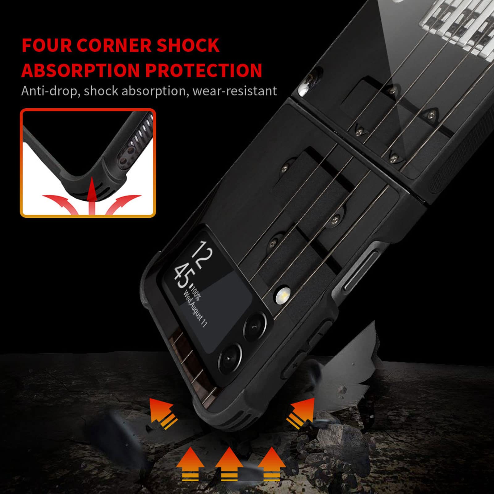 CARLOCA Shockproof Hard Acrylic Case for Samsung Galaxy Z Flip 3 5G - Guitar Bass Strings Black Graphic Design | Anti-Scratch Protective Cover | Perfect for Music Lovers & Daily Use
