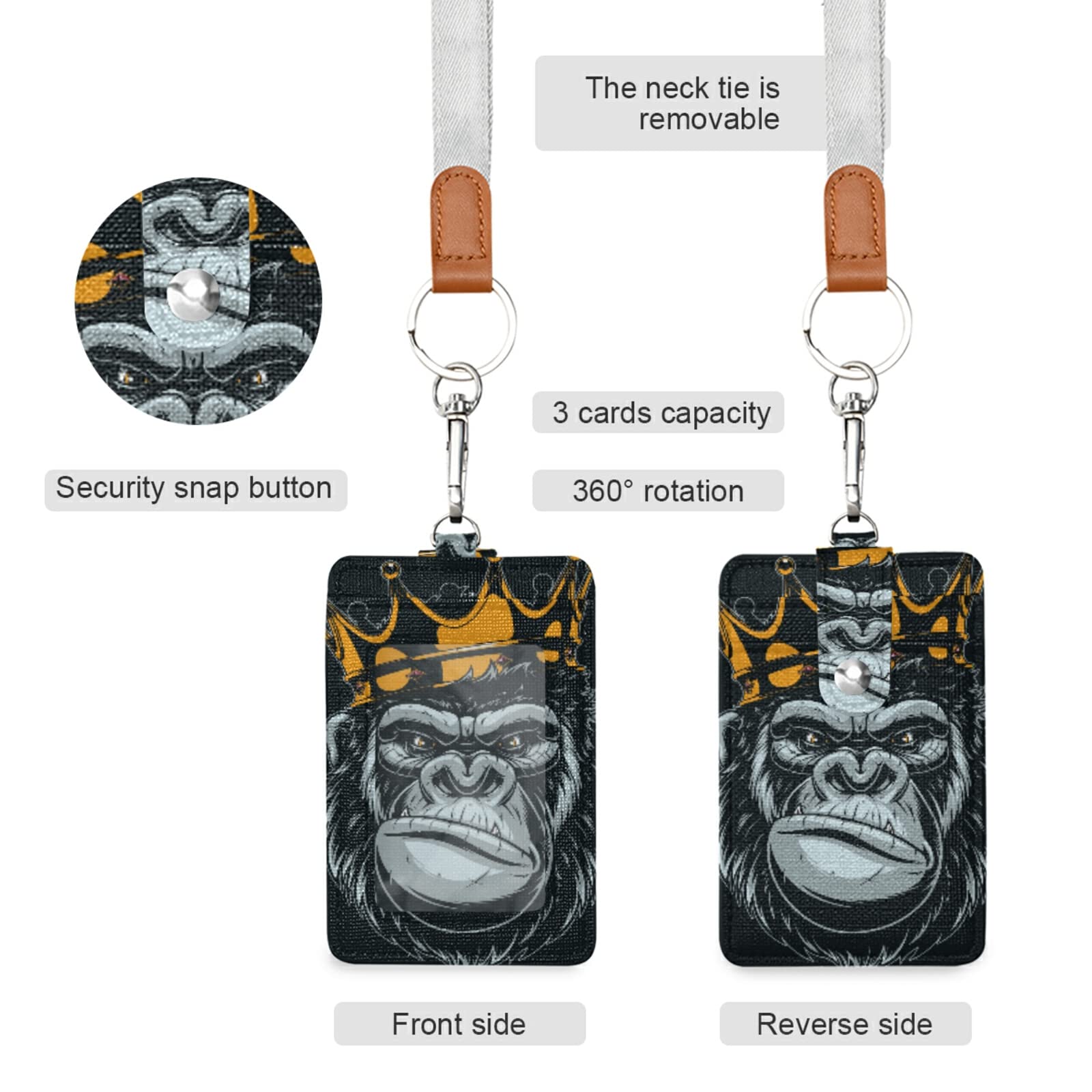 Vertical Leather ID Badge Holder with Lanyard - 2 Card Slots for Office & School Staff