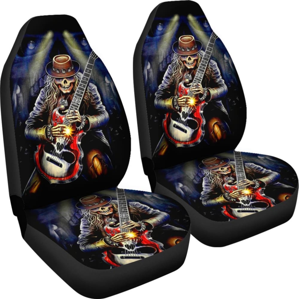 2 Pcs Gothic Skull Car Seat Covers - Universal Fit for Cars, Trucks & SUVs - Black Skull Pattern Auto Accessories for Halloween, Horror Fans & Gothic Style Lovers - Perfect for Themed Parties, Car Shows & Everyday Use
