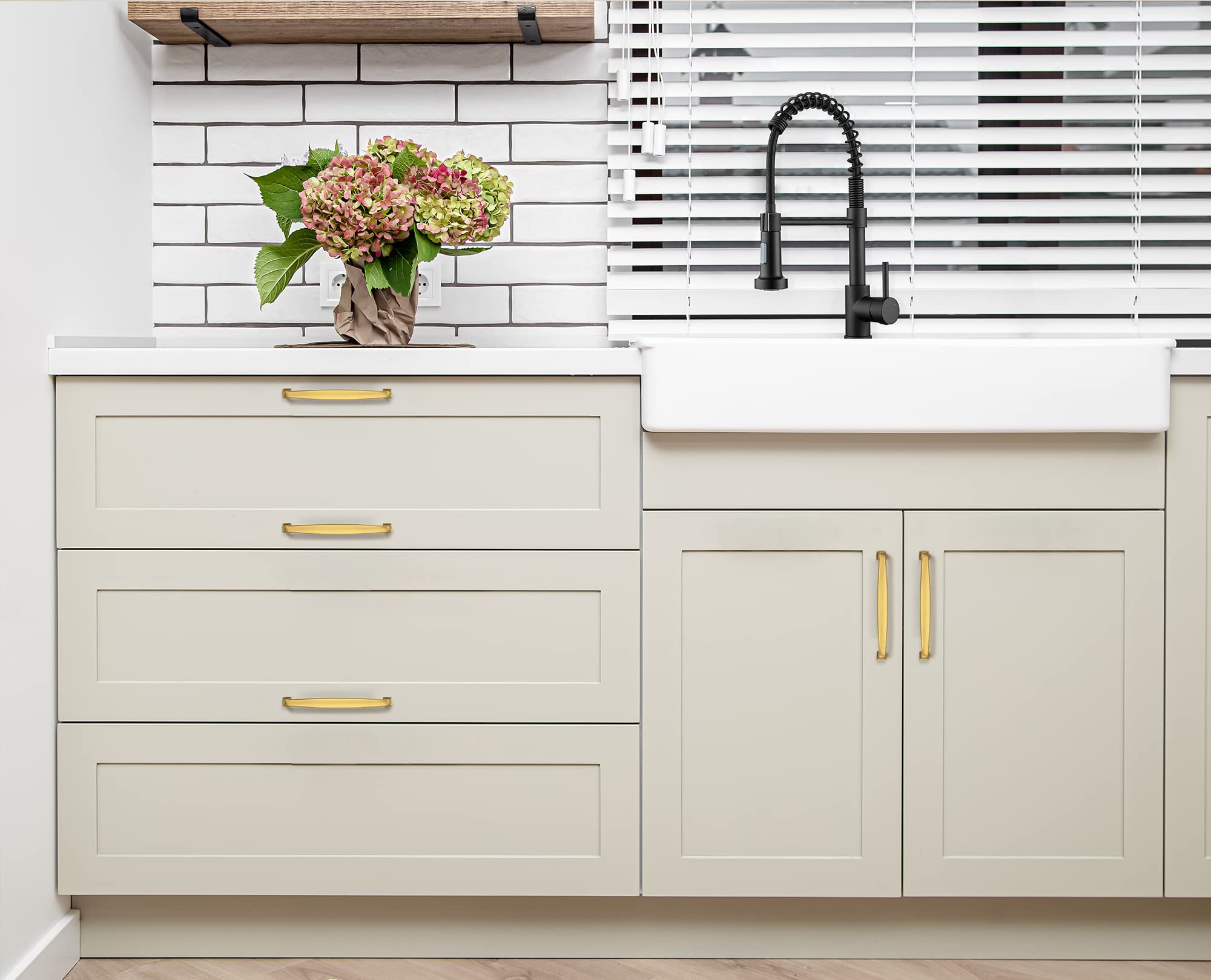 10 Pack Brushed Brass Cabinet Handles - 6-1/4