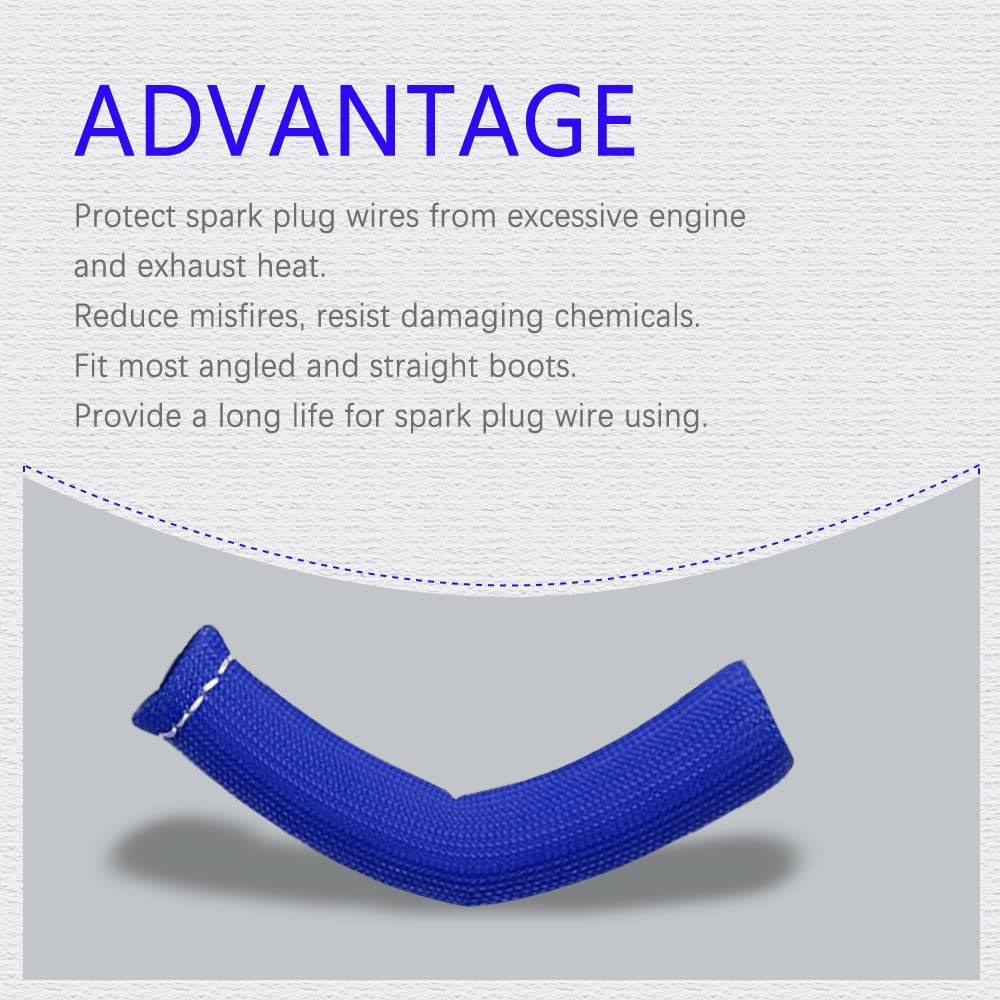 8Pcs High-Temperature Spark Plug Wire Boots Heat Shield Protector Sleeve - 1200°F Heat Resistant Cover, Insulator Sleeve for Car & Truck Engines (6 inch, Blue) - Perfect for Automotive Repair & Performance Upgrades