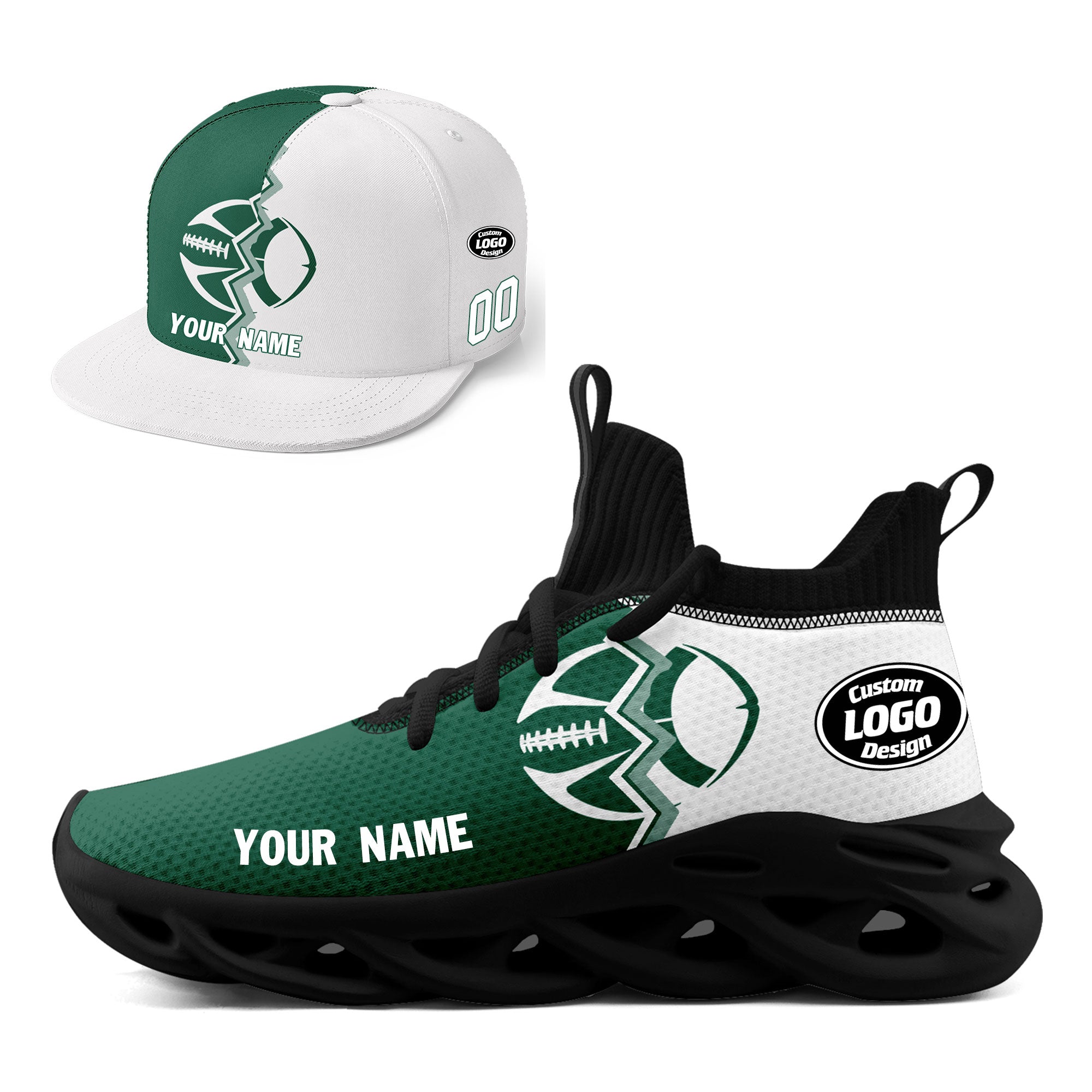 Custom Green & White New York MaxSoul Shoes and Hat Set - Personalized Combo for Men & Women - Perfect for Streetwear Fashion, Urban Outfits & Sneakerhead Collections