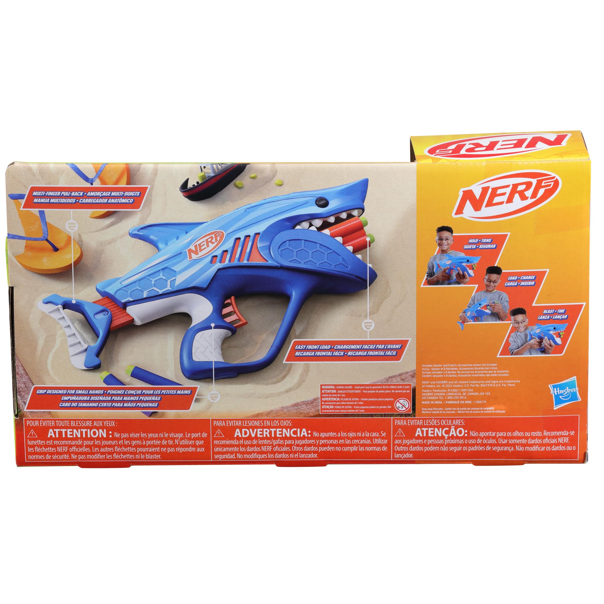 NERF Junior Wild Sharkfire Dart Blaster Toy - Easy to Play with 8 Nerf Elite Darts - Fun Outdoor Shark-Themed Blaster for Kids Ages 6+ - Perfect for Backyard Battles, Birthday Parties & Summer Playtime