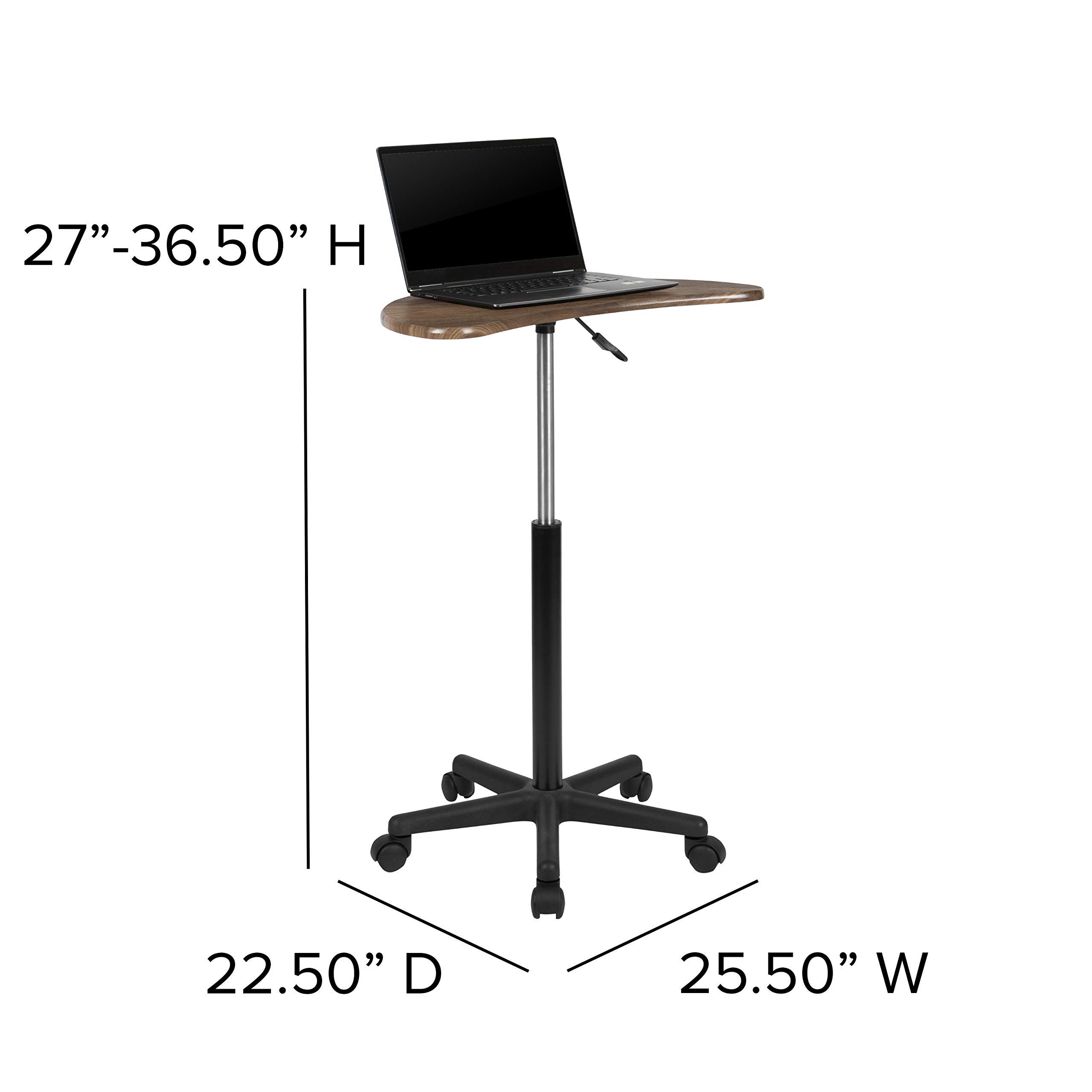 EMMA + OLIVER Rustic Walnut Adjustable Height Mobile Laptop Desk - Portable Rolling Standing Computer Workstation for Home Office & Small Spaces