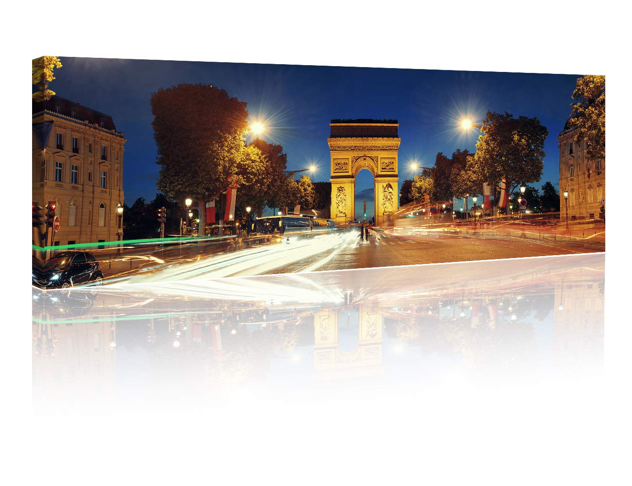 Arc de Triomphe Wall Art - Paris Night Landscape Framed Canvas Print (12x46 Inch) | Modern Home Decor for Living Room & Bedroom | Ready to Hang Wall Decor for French Theme, Office or Gift