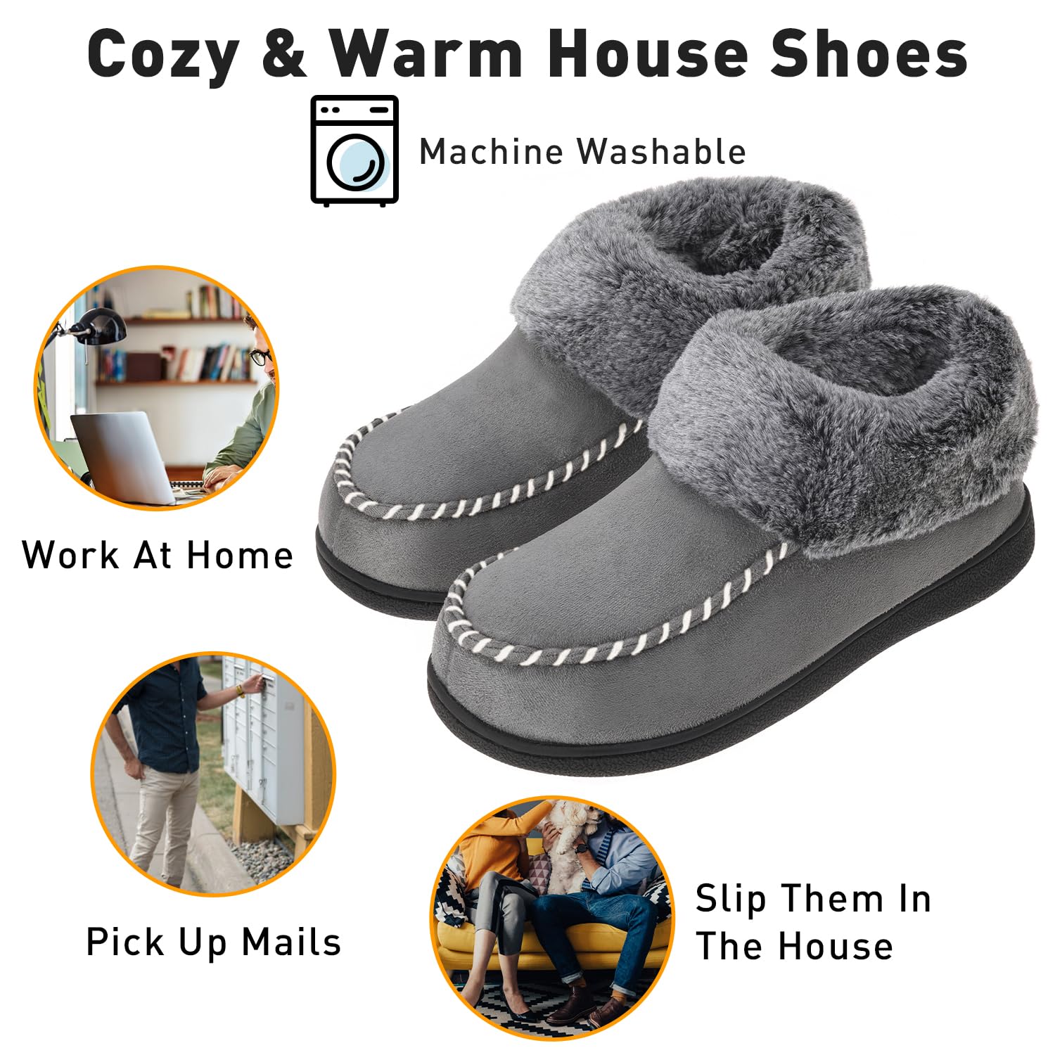 VONMAY Women's Fuzzy Plush Bootie Slippers - Suede Moccasin House Shoes with Memory Foam for Winter Warmth | Non-Slip Indoor/Outdoor Wear for Home, Office & Travel
