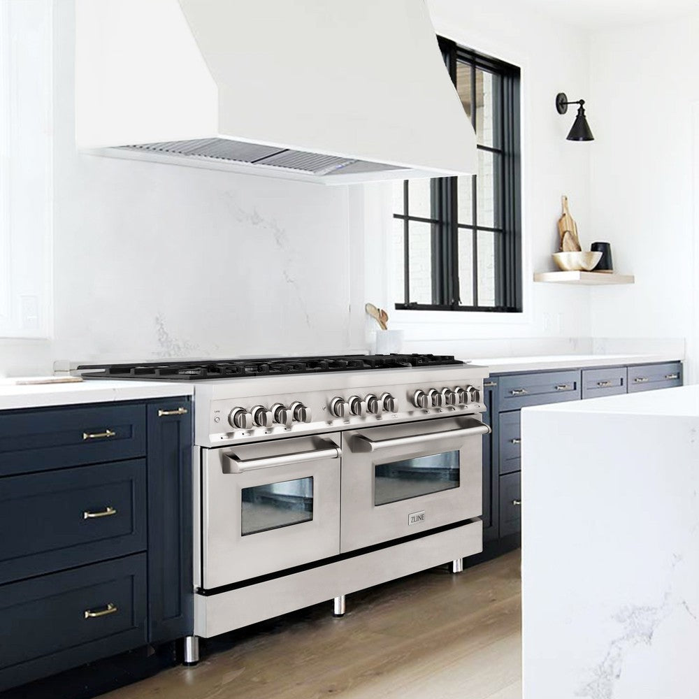ZLINE RA60 60-Inch Stainless Steel Dual Fuel Range - 9 Burner Gas Cooktop & 2 Electric Convection Ovens (7.4 cu. ft.) - Professional Kitchen Appliance for Home Chefs & Serious Cooks