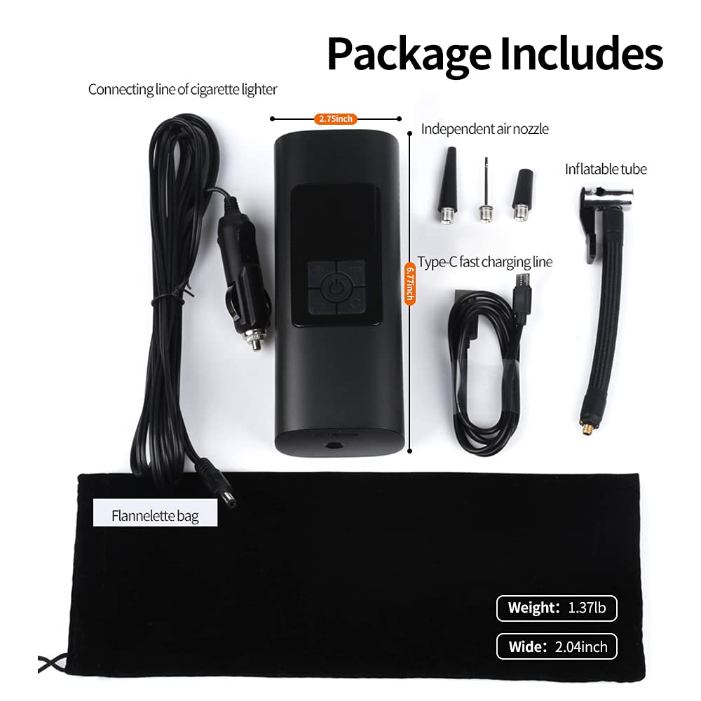 4 in 1 Portable Air Compressor - Mini Electric Pump for Car, Bike Tires & Inflatables | 150PSI Rechargeable Li-Ion Battery | Digital LCD Display & LED Emergency Light | Compact & Ergonomic Design - Perfect for Roadside Emergencies, Camping and Sports Equipment Inflation