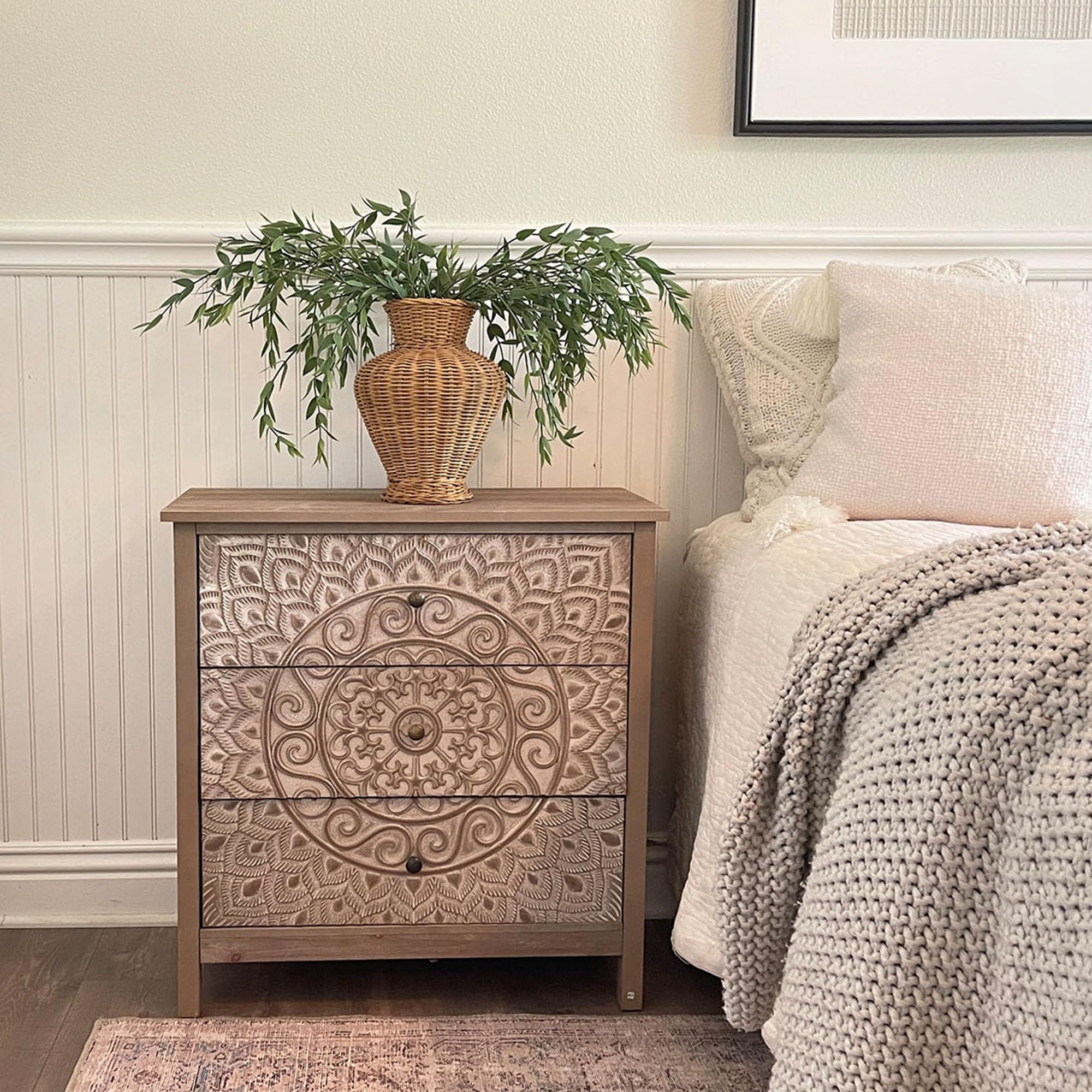 PHI VILLA Rustic Farmhouse Accent Cabinet with 3 Drawers - Entryway Storage Chest, Dresser for Bedroom, Living Room & Hallway Organization | Solid Wood Chest of Drawers for Home Decor