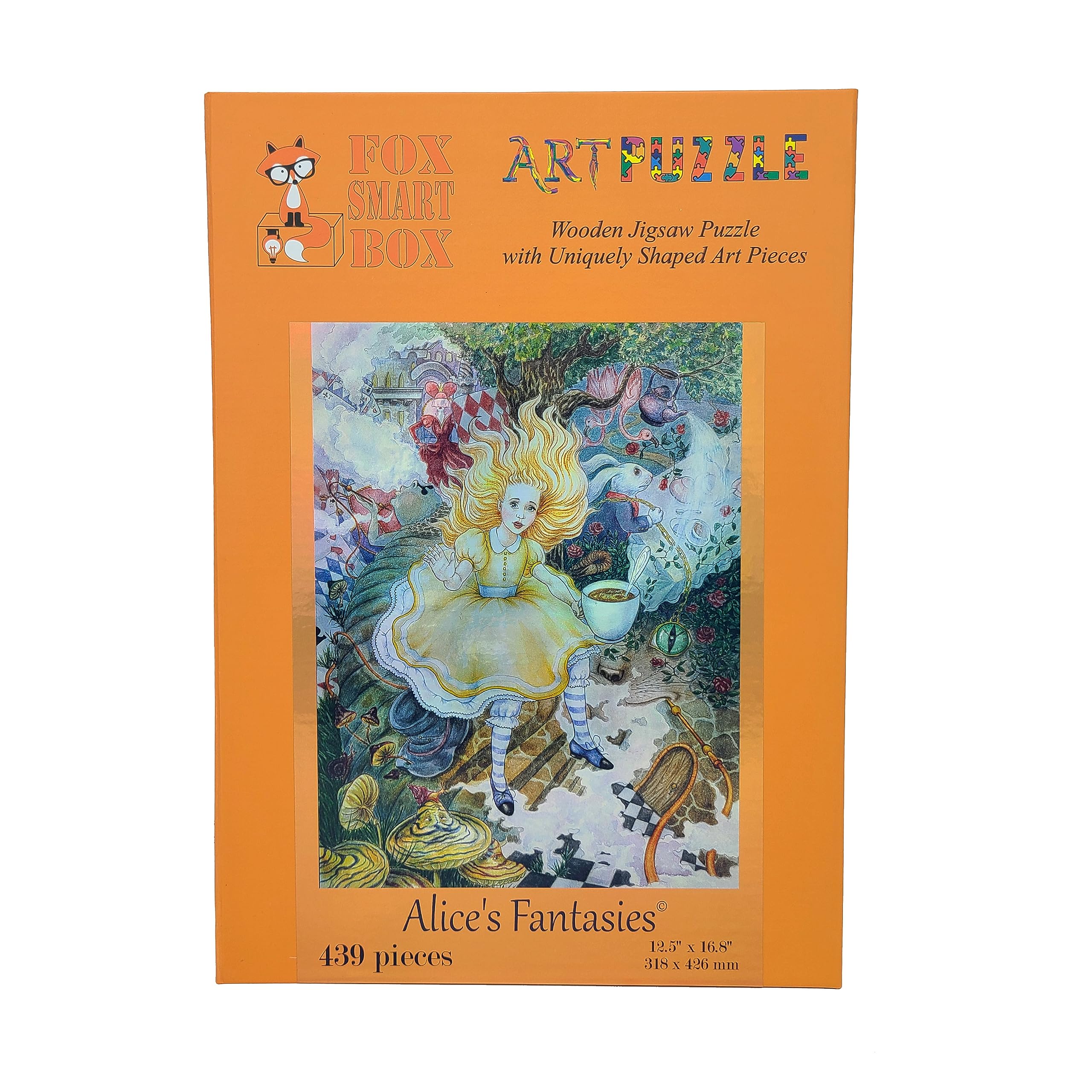 Premium Wooden Jigsaw Puzzle for Adults - 439 Unique Shaped Pieces - Alice in Wonderland Theme - Handcrafted in USA by FoxSmartBox - Perfect for Stress Relief, Family Game Night & Home Decor