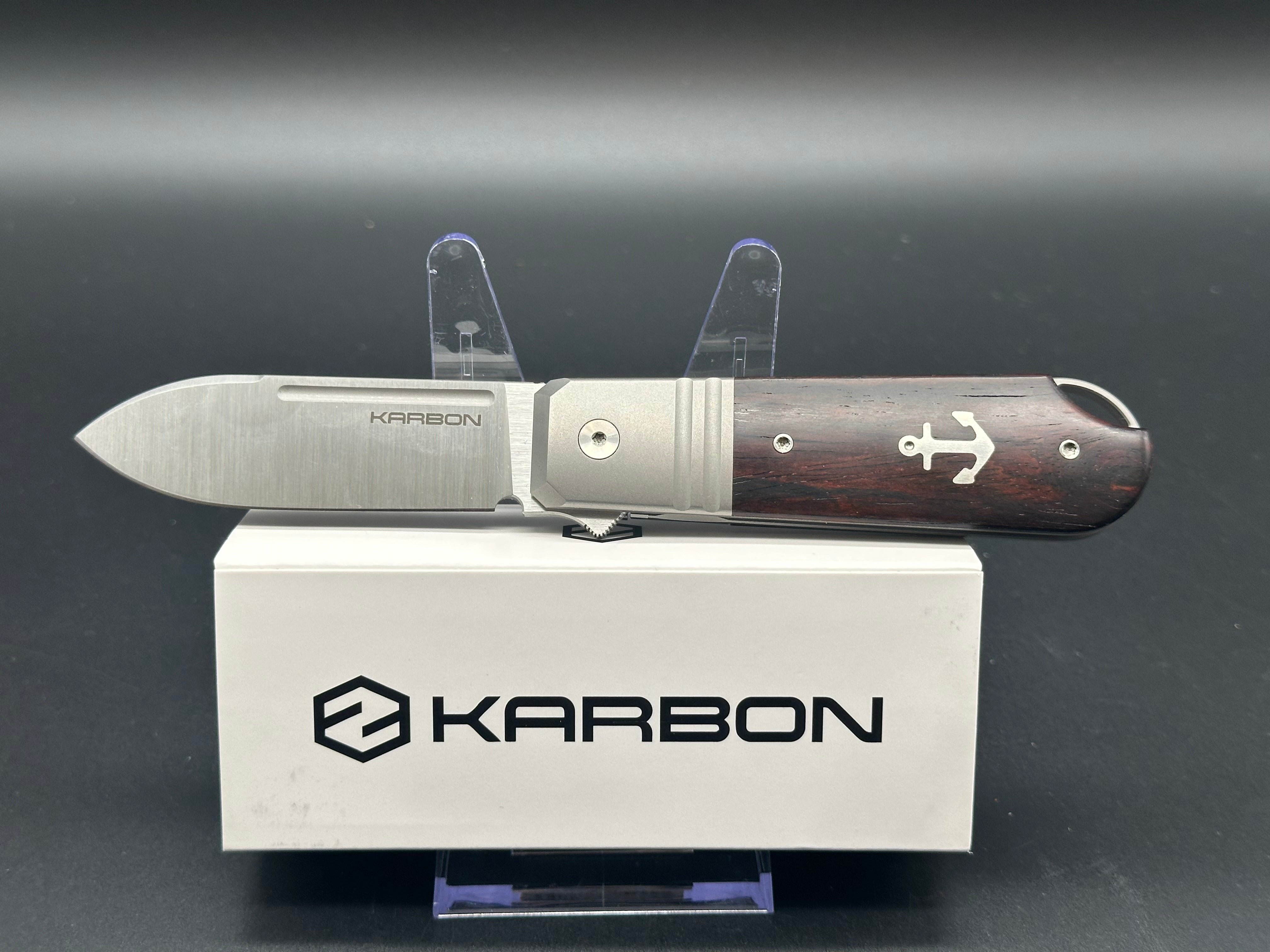 Karbon Knives Ken Onion Ahoy Titanium Handle & Desert Ironwood Folding Knife - KnifeCenter Exclusive | EDC, Camping, Outdoor Survival Gear