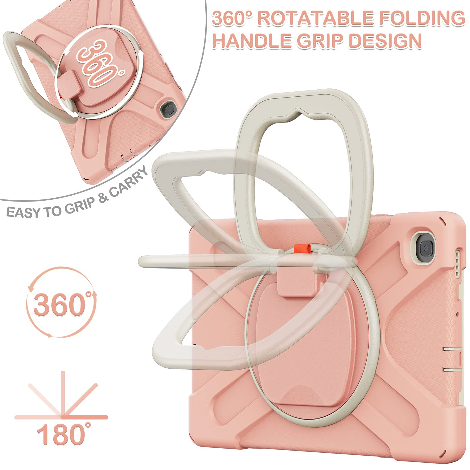 BATYUE Samsung Galaxy Tab S6 Lite 10.4 Inch Case (2022/2020 Model SM-P610/P613/P615/P619) - Shockproof Protective Cover with Pencil Holder & 360° Swivel Stand - Rose Gold - Perfect for Kids, Students & Travel Use