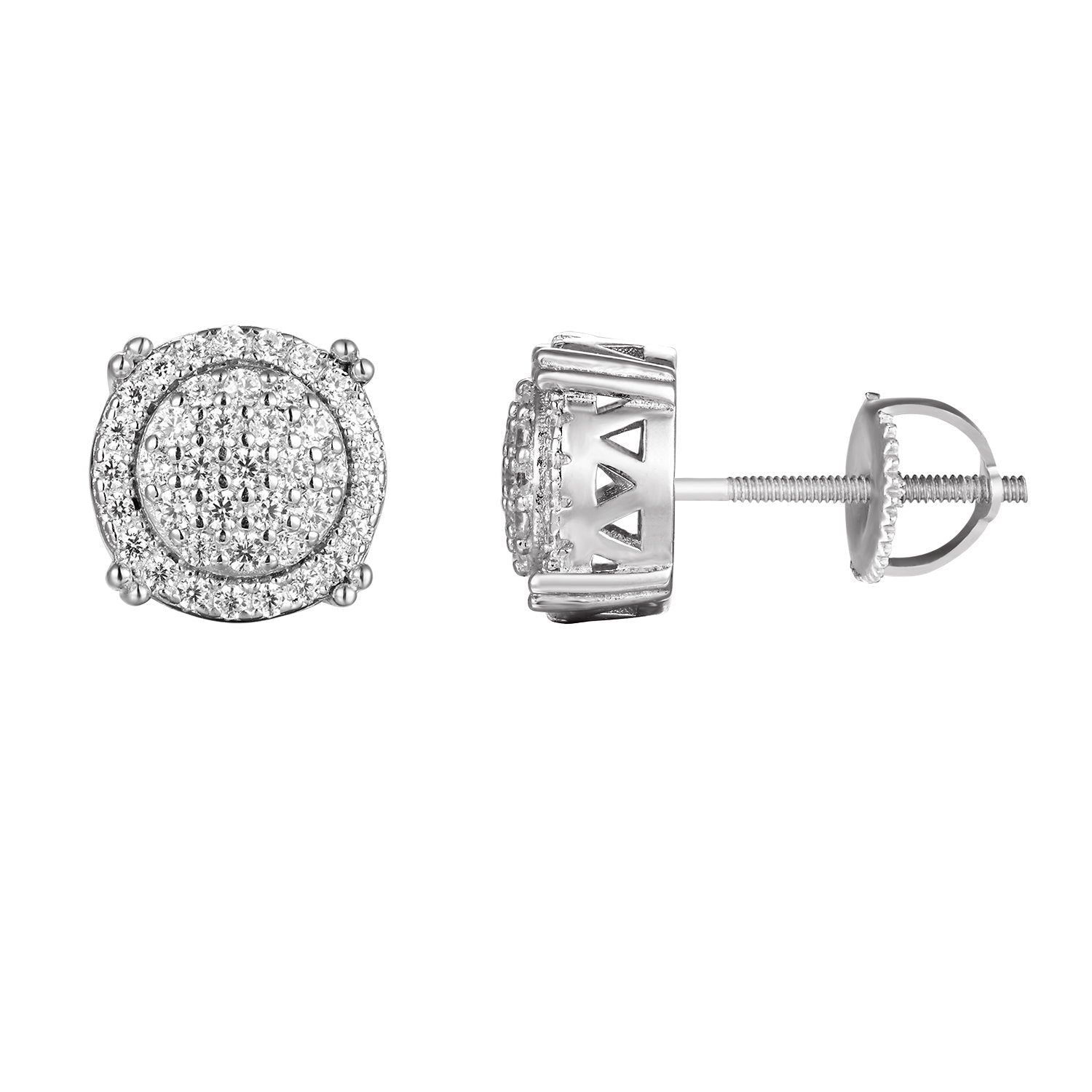 Sparkling Cluster Flower Prong Set Silver Screw Back Earrings for Women - Elegant Party, Wedding & Evening Wear Jewelry Accessories