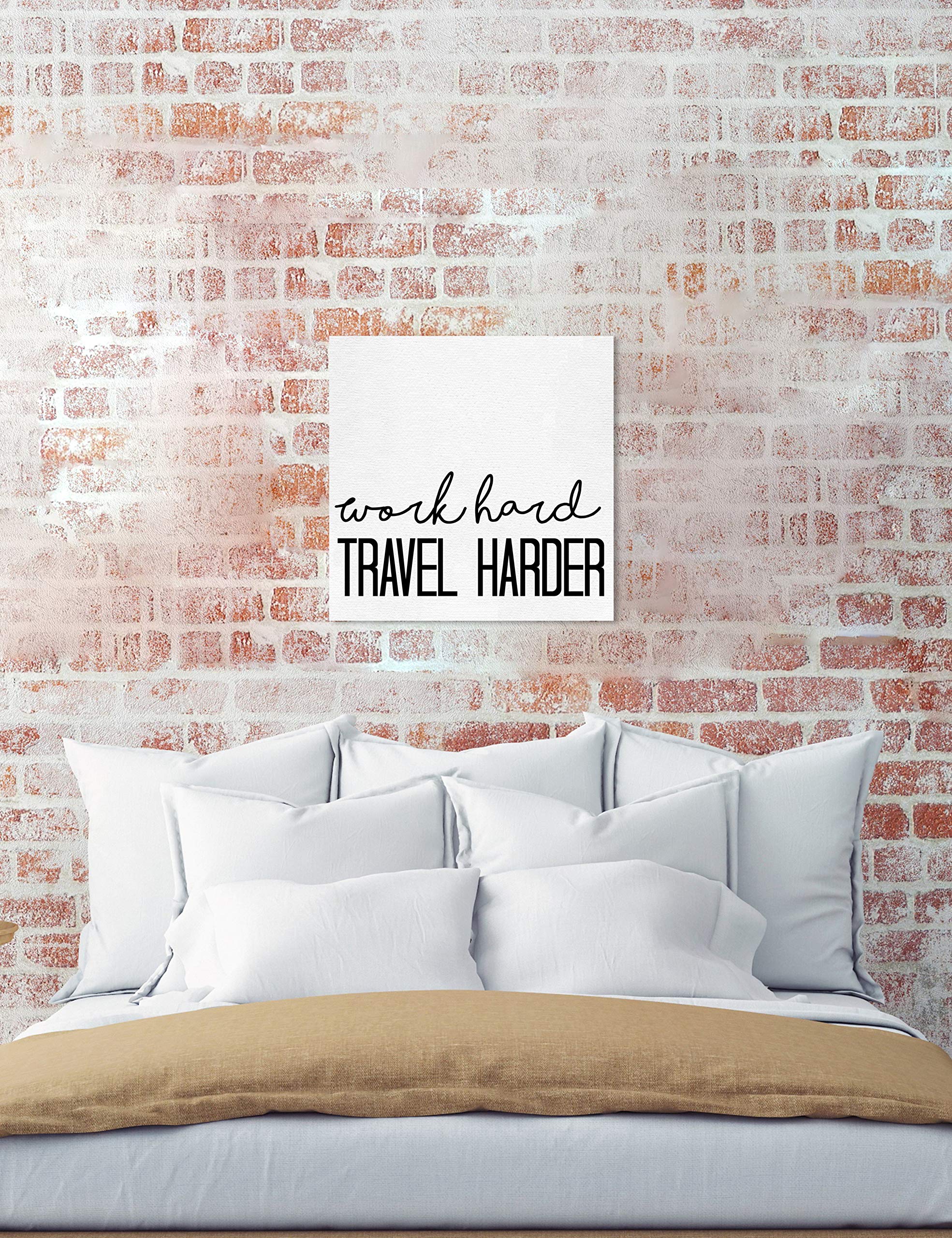 Oliver Gal Artist Co. 'Travel Harder' Typography Wall Art Canvas Print - 30x30 Inch Black & White Home Decor for Living Room, Bedroom & Office