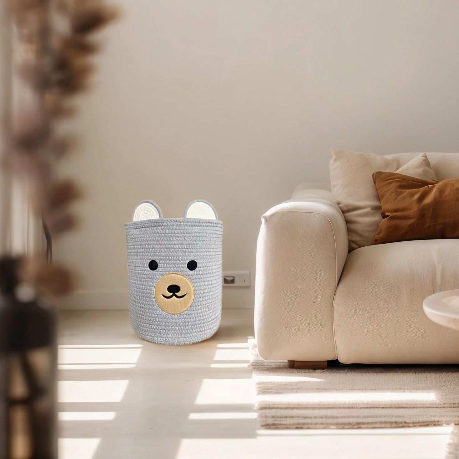 Organic Cotton Bear-Shaped Nursery Basket - Baby Storage Basket, Kids Toy Organizer & Laundry Hamper - Perfect Baby Shower Gift & Children's Room Decor (Light Grey) | Ideal for Nursery Organization, Toy Storage & Baby Essentials