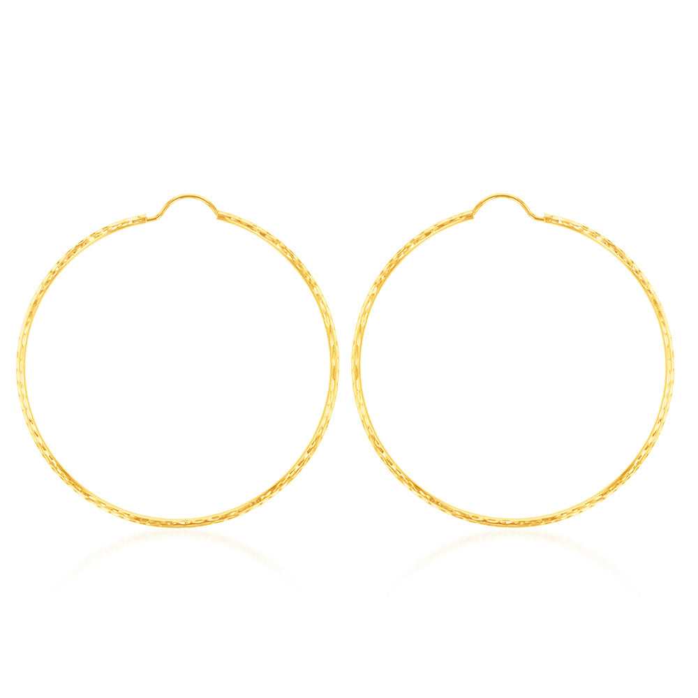 9ct Yellow Gold 40mm Diamond Cut Hoop Earrings for Women - Elegant Everyday Jewelry Gift for Birthday, Anniversary & Special Occasions