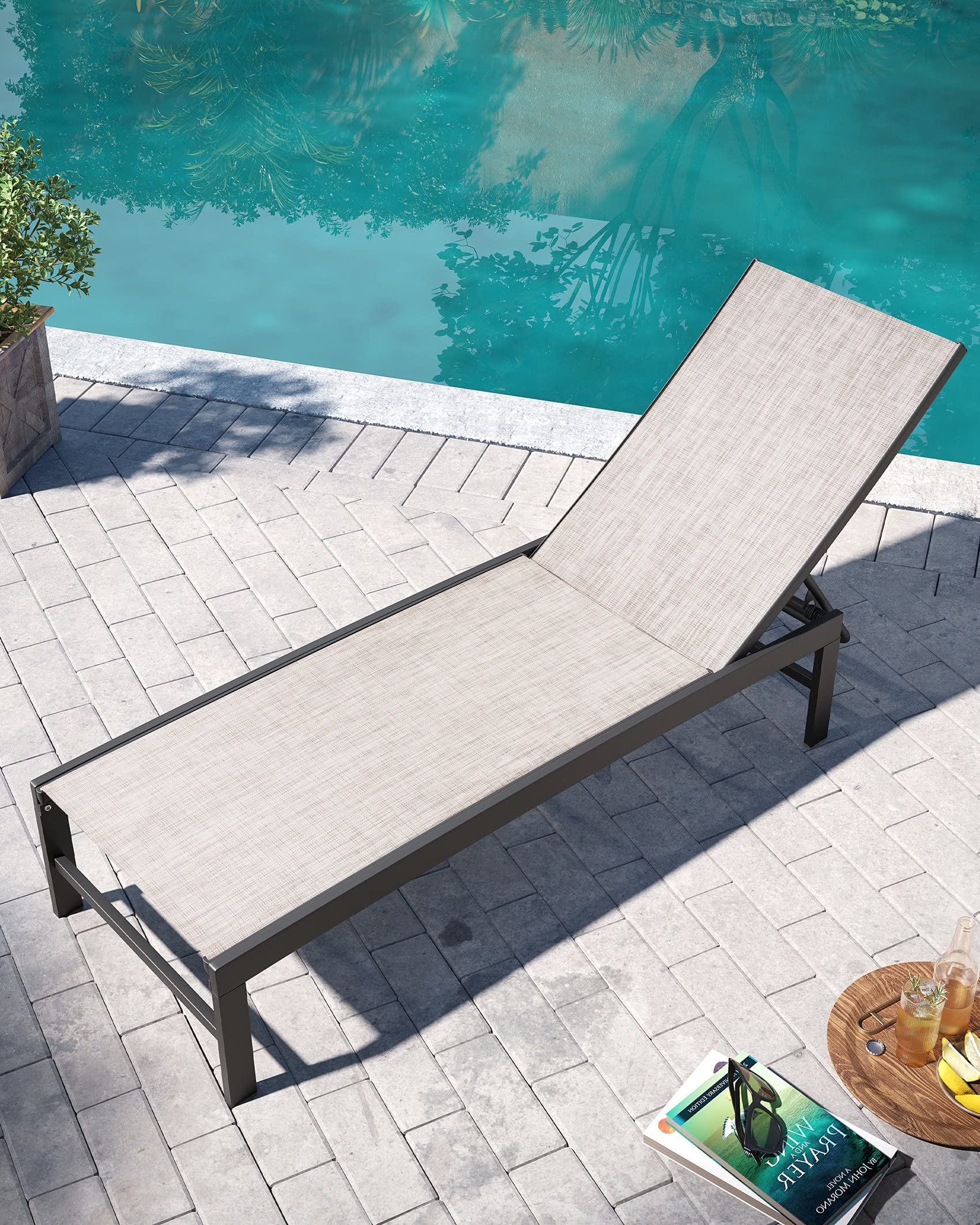 Pellebant Outdoor Lounge Chair - Adjustable Backrest Patio Chaise Lounge with Rustproof Aluminum Frame - Perfect for Poolside, Sunbathing & Backyard Relaxation (Earth)