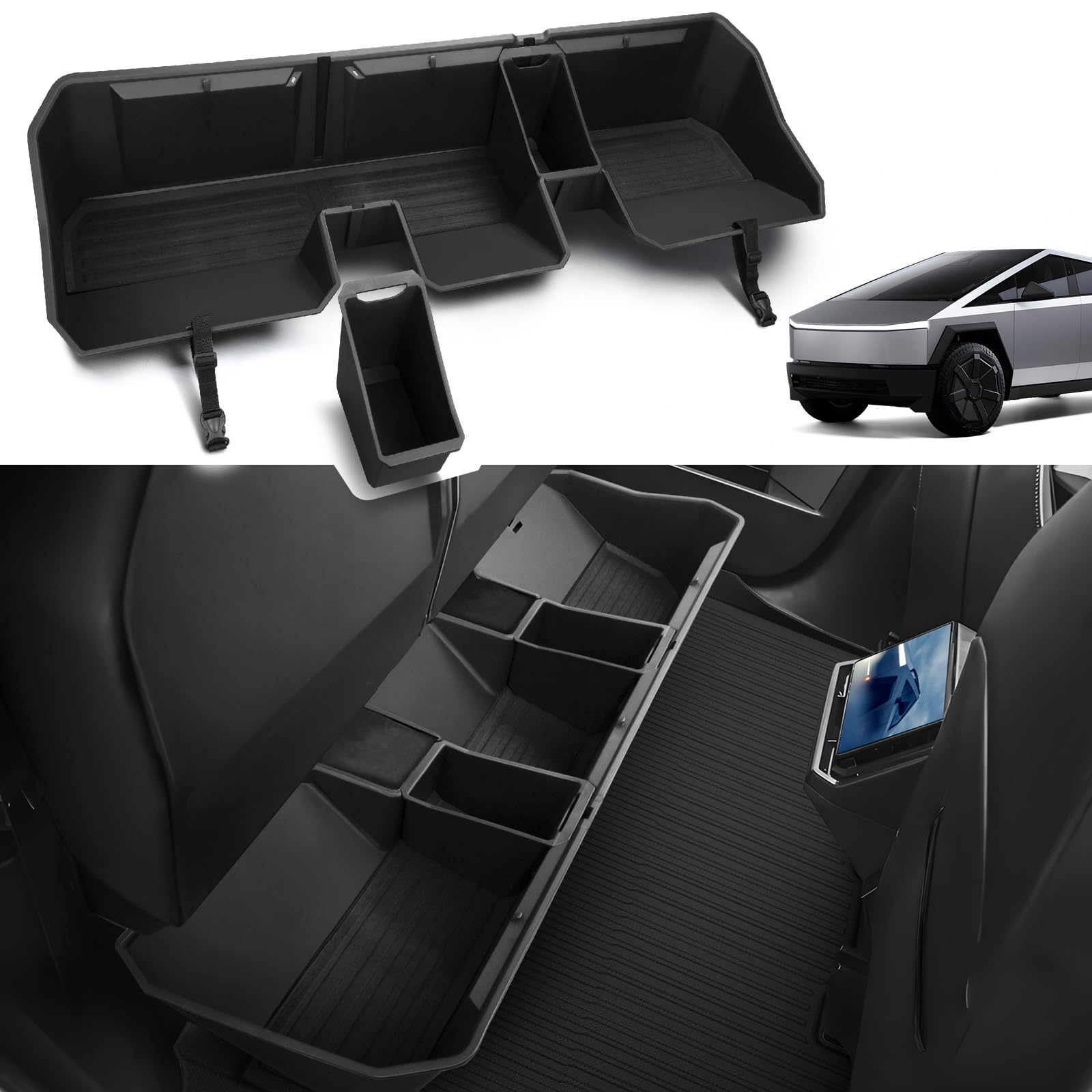 Motrobe Tesla Cybertruck Rear Underseat Storage Organizer - ABS Hidden Storage Bin with Removable Box for 2024-2025 Cybertruck | Second Row Backseat Organizer | Perfect for Road Trips, Camping & Vehicle Organization