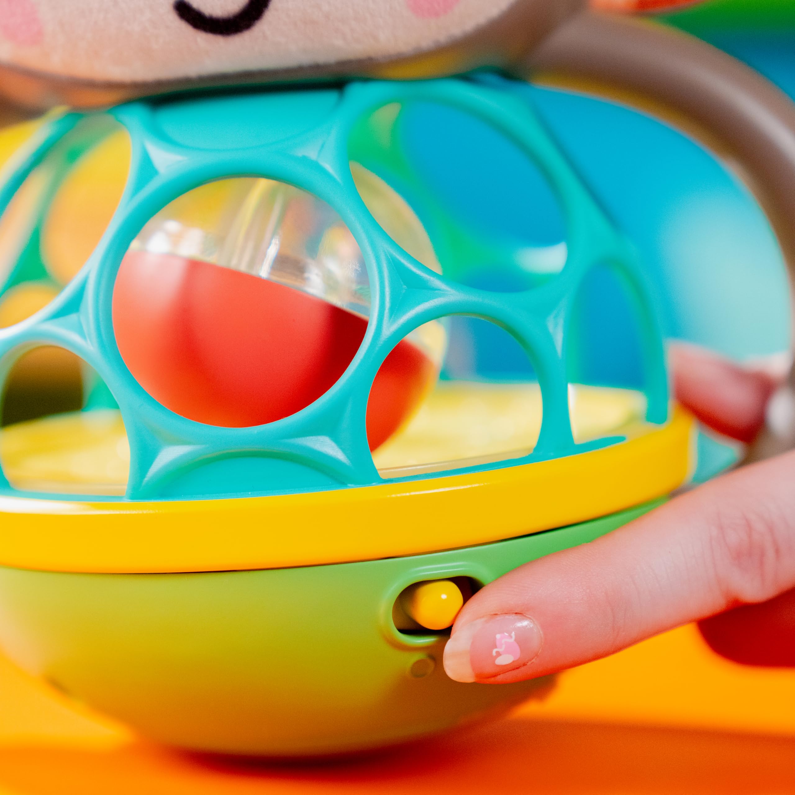 Bright Starts Grab & Giggle Musical Light-Up Monkey Rattle Toy with Easy-Grip Oball - Interactive Baby Toy for 6+ Months - Perfect for Tummy Time, Sensory Play & Early Development