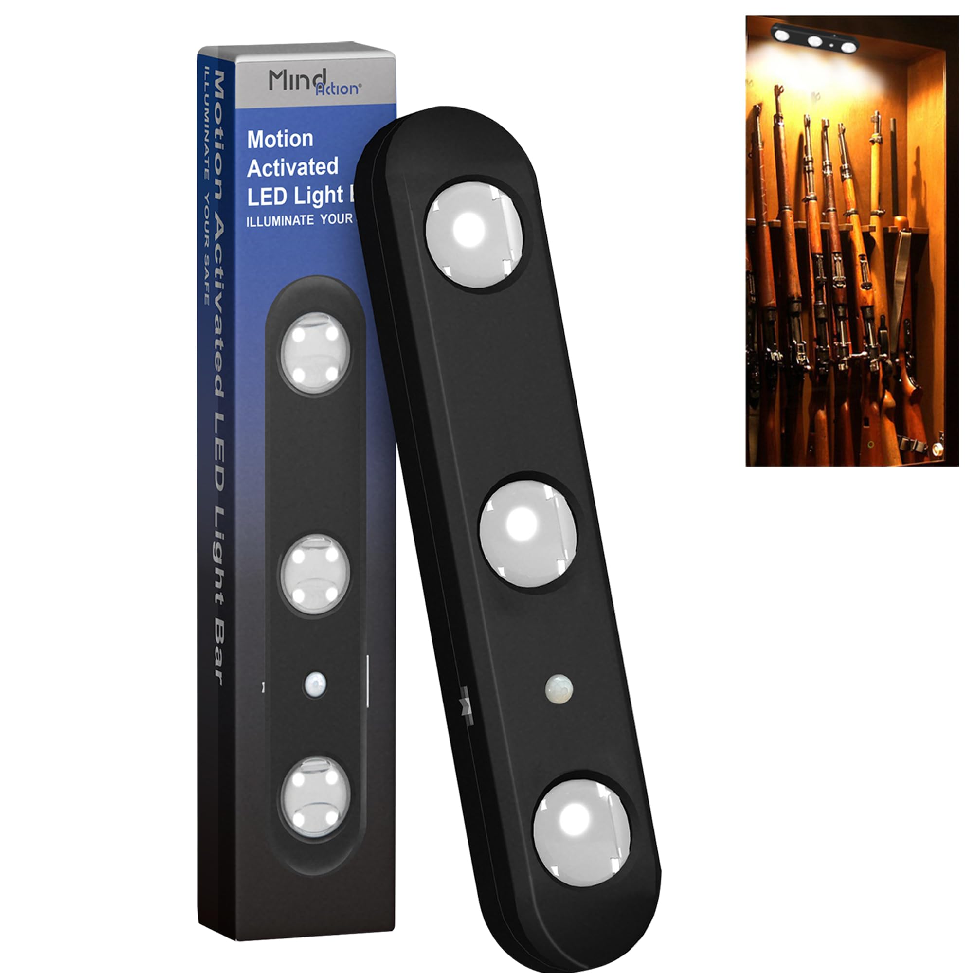 Motion Activated LED Gun Safe Light - Ultra Bright Rotatable Lens for Directional Lighting, Battery Powered (Black, 1 Pack) | Perfect for Gun Cabinets, Safes & Nighttime Security Access