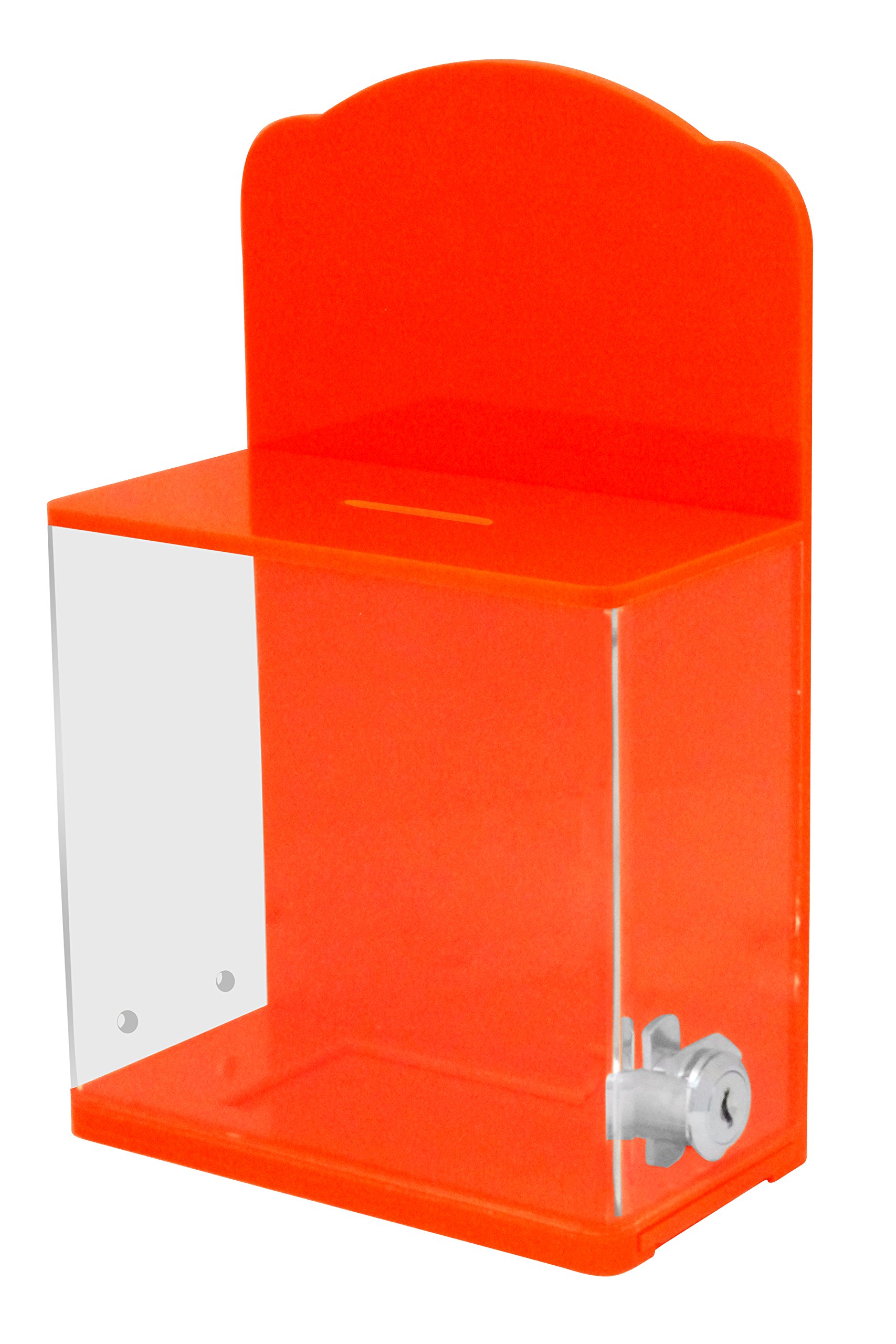MCB Locked Donation Box with Clear Display Window - Secure Fundraising Collection Box for Events, Churches & Charity Organizations - Ticket Box & Money Collection Container in Neon Orange
