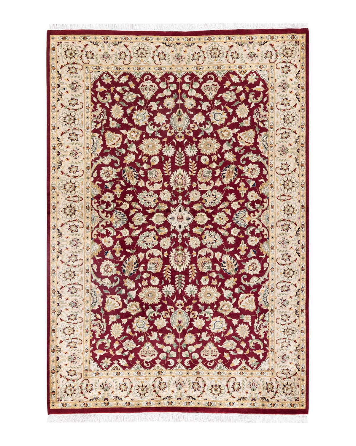 Handmade Wool Oriental Mogul Red 4x6 Area Rug - Traditional Hand-Knotted Design for Living Room, Bedroom & Dining Room Decor