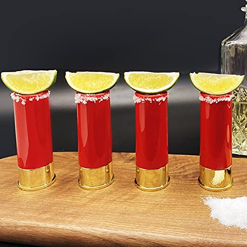 12 Gauge Shot Glasses Set of 4 with Pourer - Perfect for Whiskey, Tequila & Cocktails - Great Gift for Men, Father's Day, Christmas or Birthday - Durable Barware for Parties, Home & Office Use