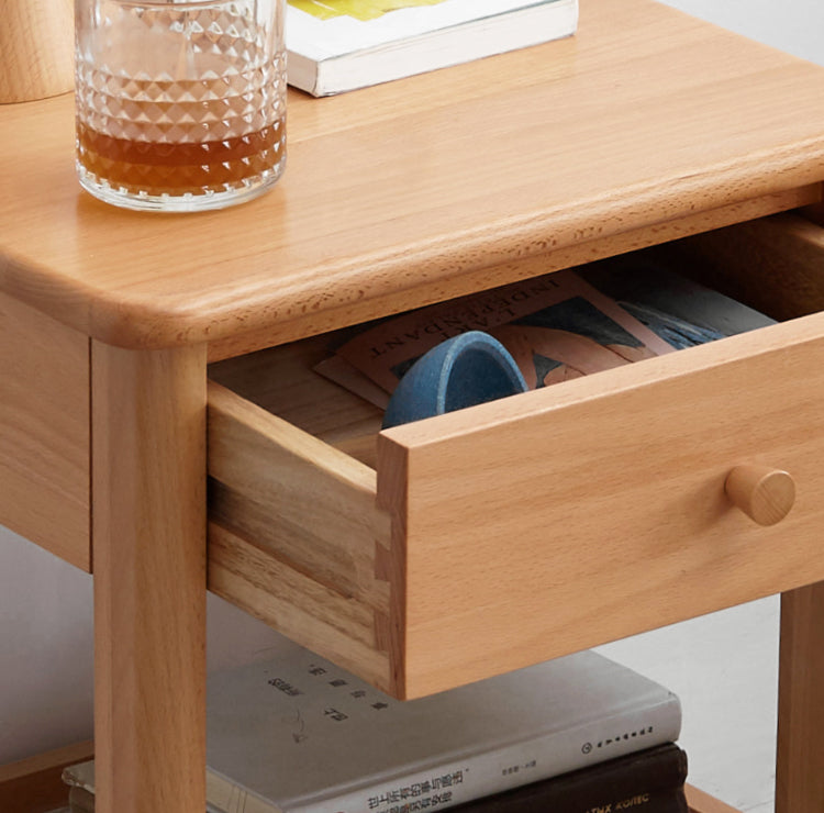 Solid Wood Nightstand - Beech & Pine Bedside Table for Bedroom, Modern & Rustic End Table with Storage Shelf - Perfect for Bedroom, Living Room, or Office