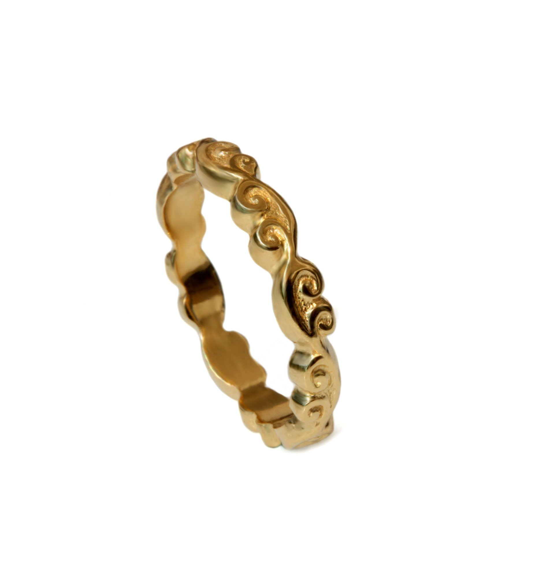 14K Solid Yellow Gold Art Deco Wedding Band for Women - Vintage Scrolls Thin Wedding Ring, Hand Engraved Unique Design - Perfect for Bridal Jewelry, Anniversary Gifts & Special Occasions