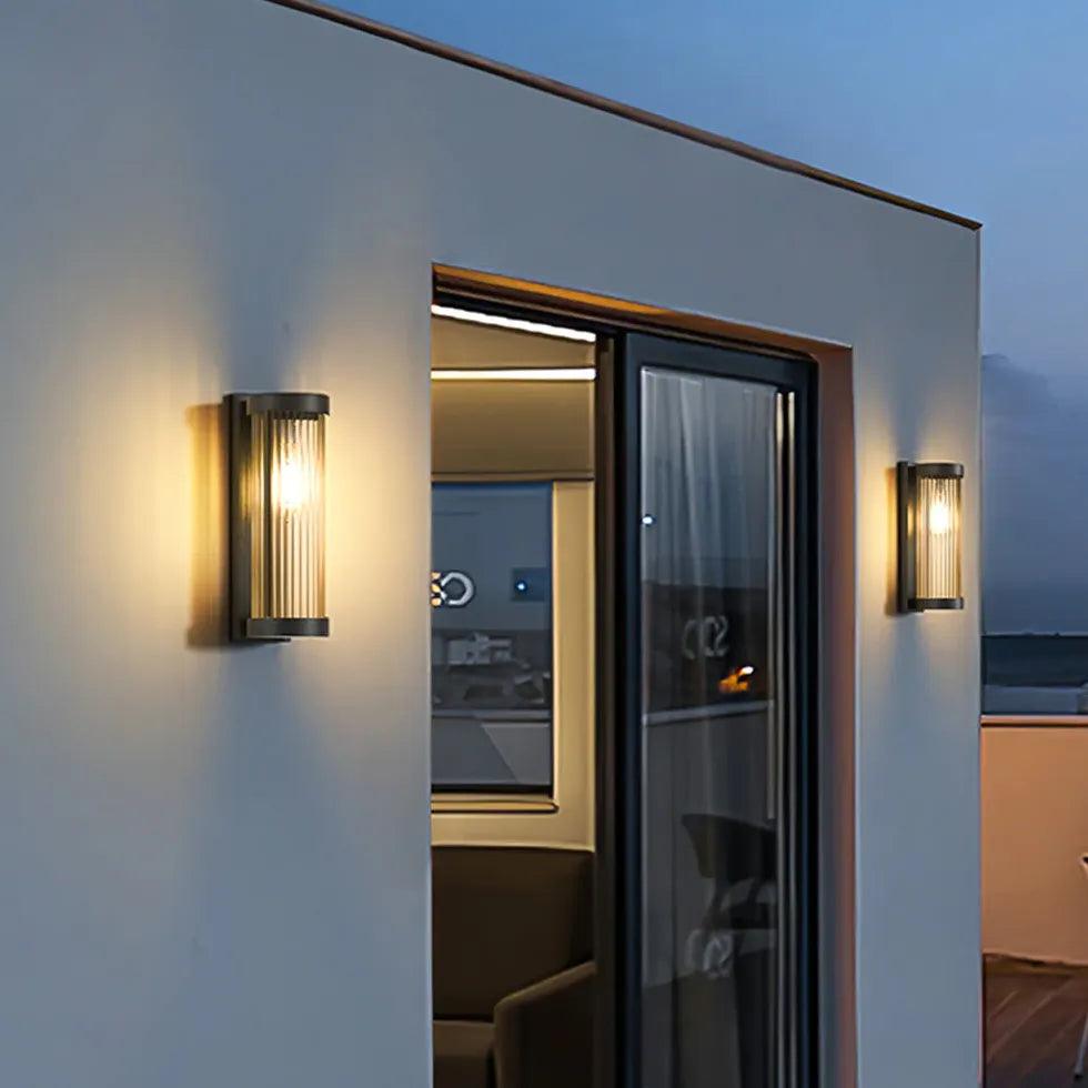 Modern Striped Glass Outdoor Wall Sconce Lights - Waterproof Column Lighting for Porch, Patio, Garden & Exterior Home Decor