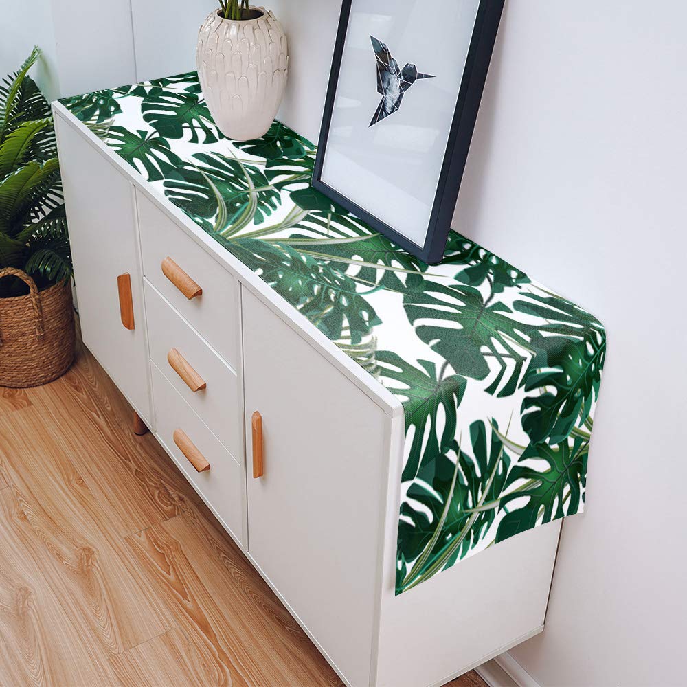 African Arts Tropical Palm Leaf Cotton Linen Table Runner - 18 x 72 Inch Rectangle Table Setting Cover for Party, Holiday, Wedding & Farmhouse Kitchen Decor | Perfect for Dining Room, Buffet, and Dresser Scarf