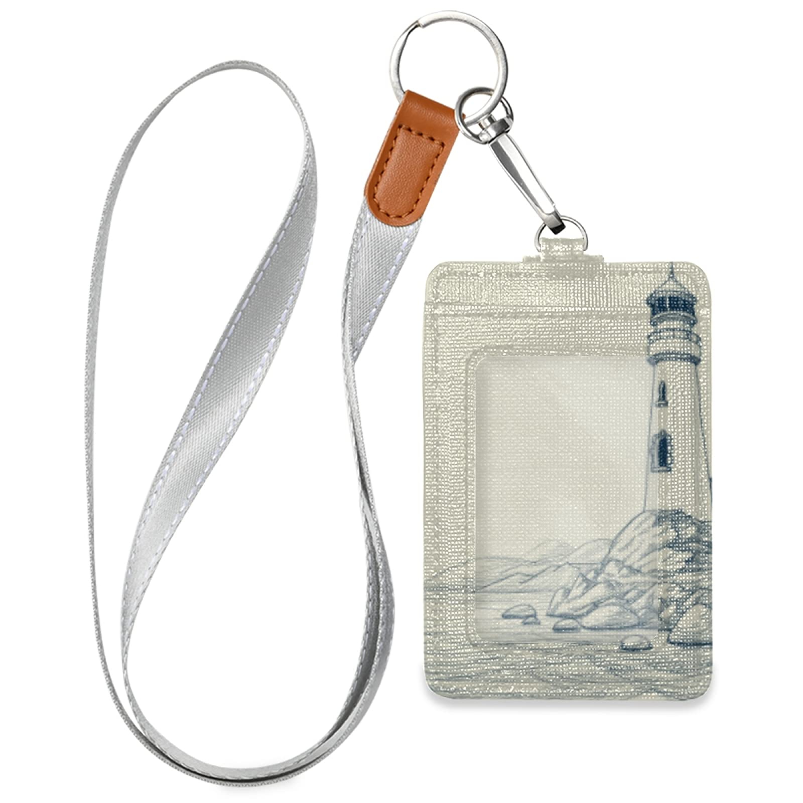 Vertical Leather ID Badge Holder with Lanyard - 2 Card Slots & Clear Window for Office & School Staff