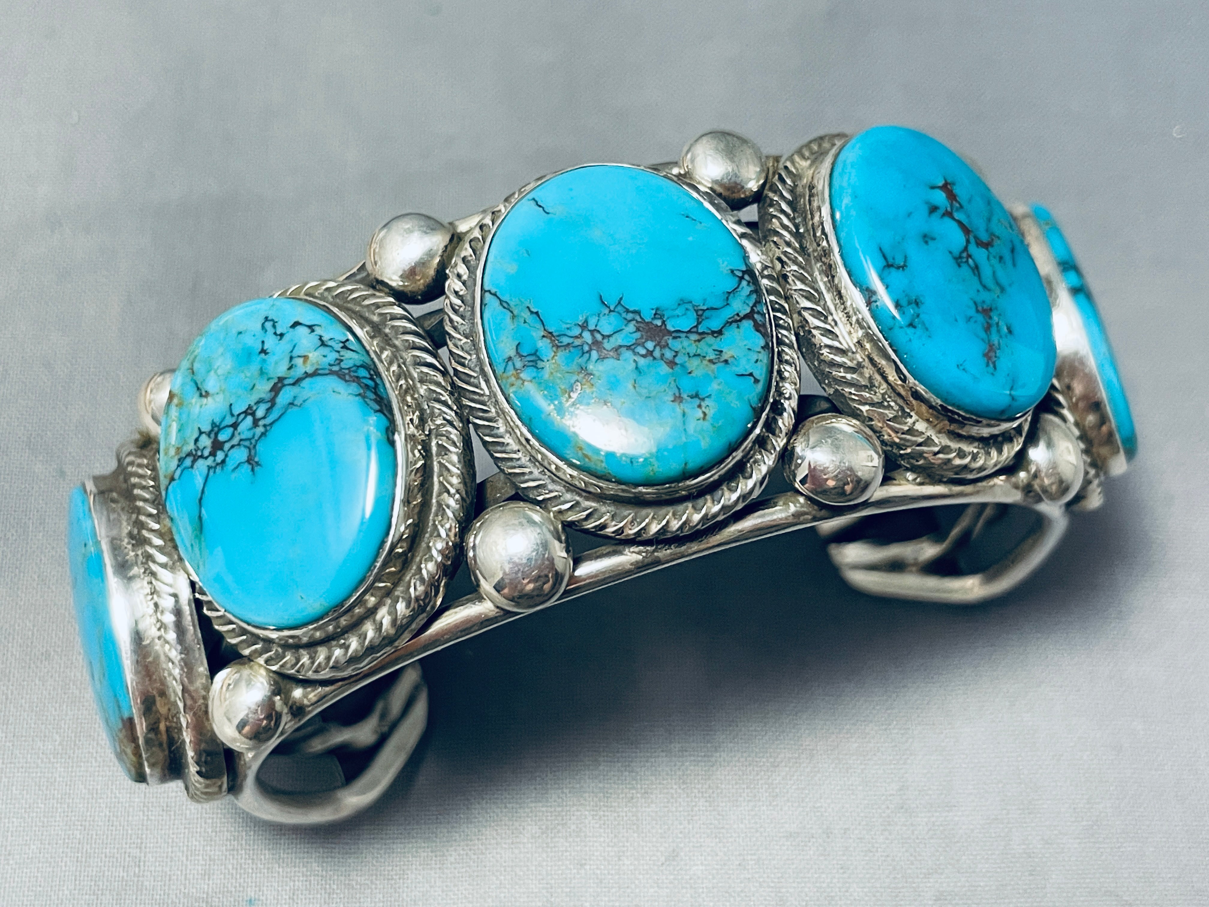 Authentic Navajo Spiderweb Turquoise Sterling Silver Bracelet - 108g Heavy Handmade Native American Jewelry for Women & Men - Perfect for Boho, Western & Festival Fashion